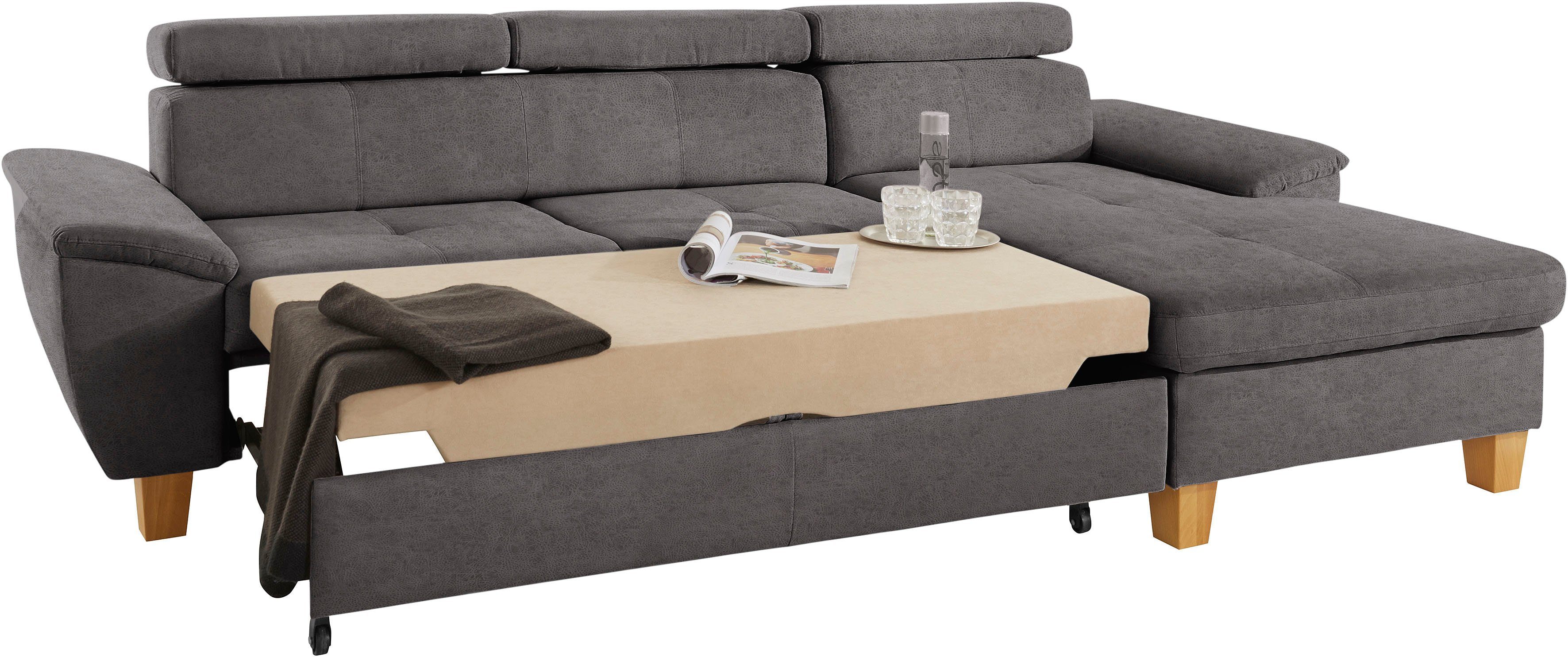exxpo - sofa fashion Hoekbank Enya, uitgebreide afwerking, hoog zitcomfort, comfortabel, L-vorm inclusief verstelbare hoofdsteun, naar keuze met slaapfunctie en bedkist