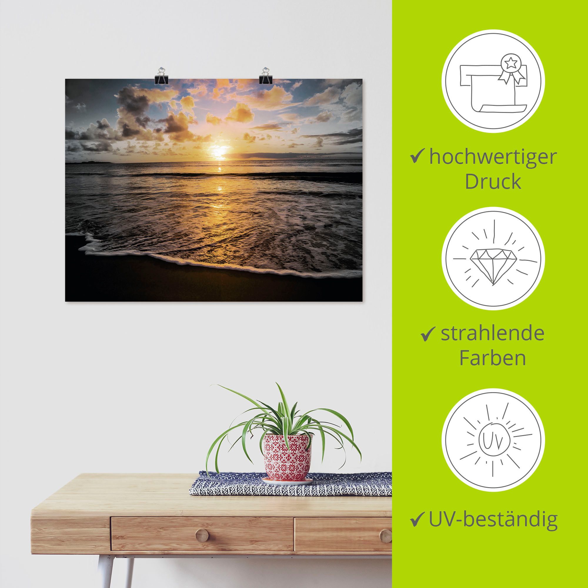 Artland Poster Tropische zonsondergang aan het strand als artprint op linnen, muursticker of poster in verschillende maten