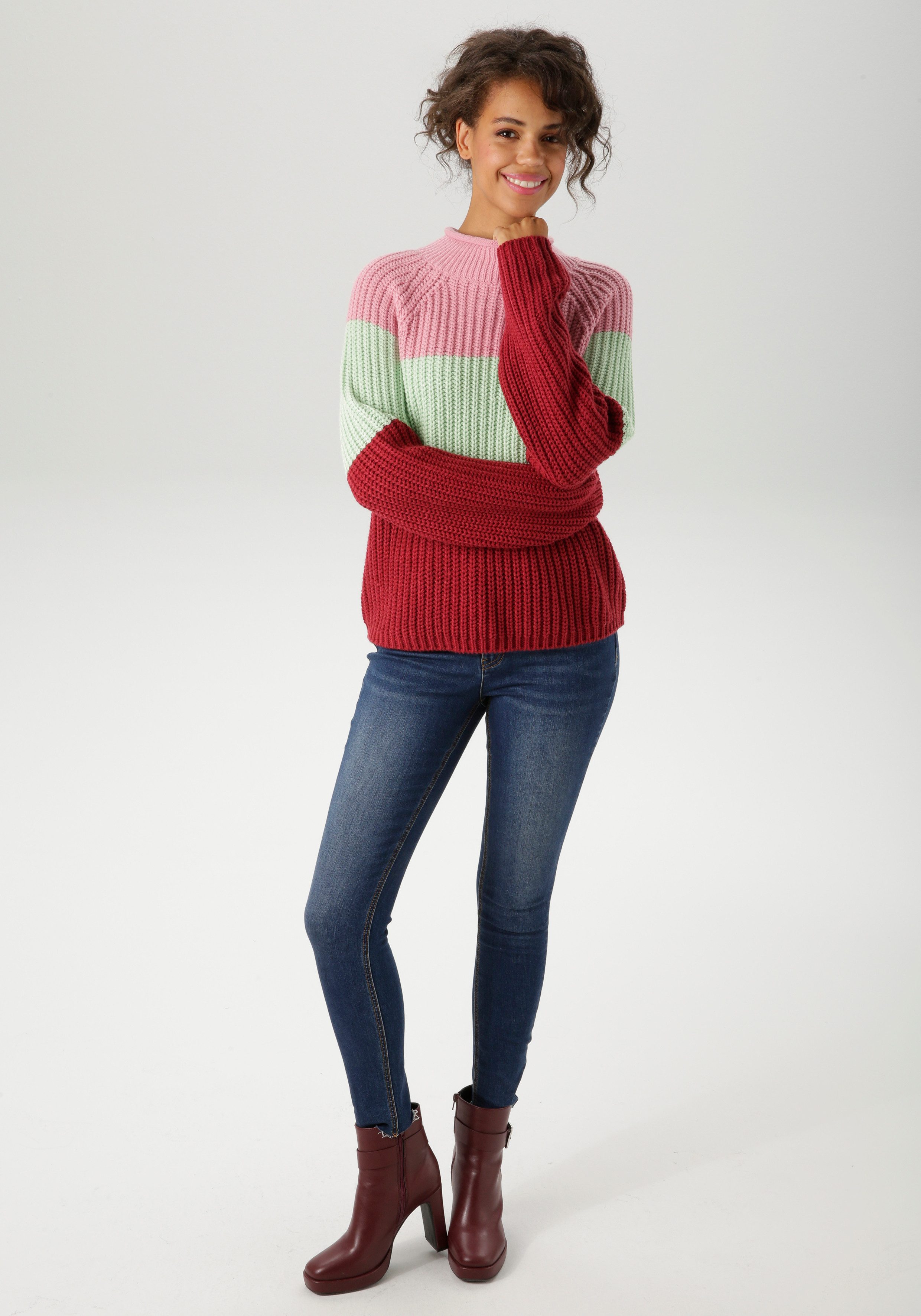 Aniston CASUAL Gebreide trui in trendy color-blocking - nieuwe collectie