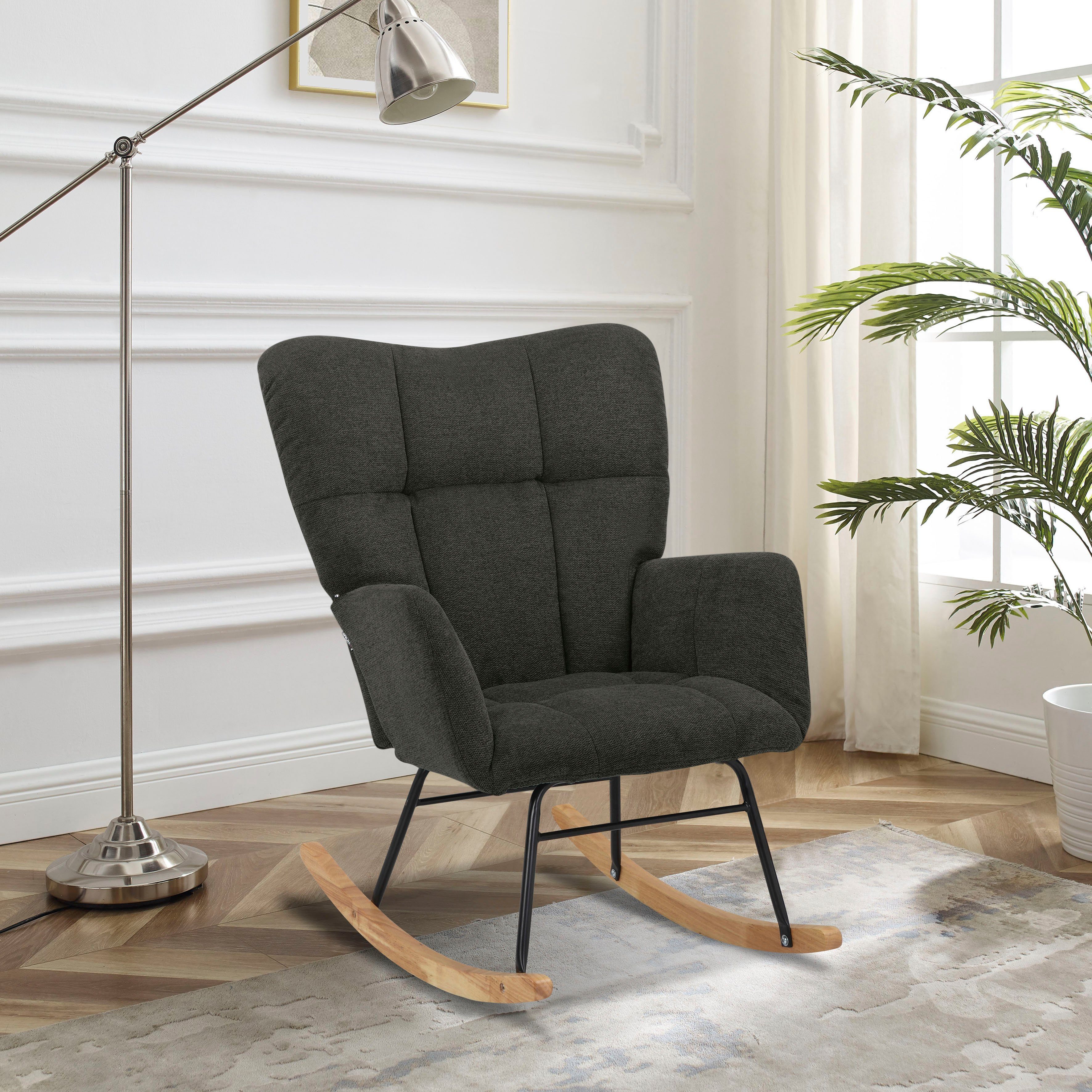 INOSIGN Schommelstoel Anika, ophaalstoel woonkamer met functie Zacht verdikte zitting en rugleuning, poten van metaal en hout, zithoogte 48 cm (1 stuk)