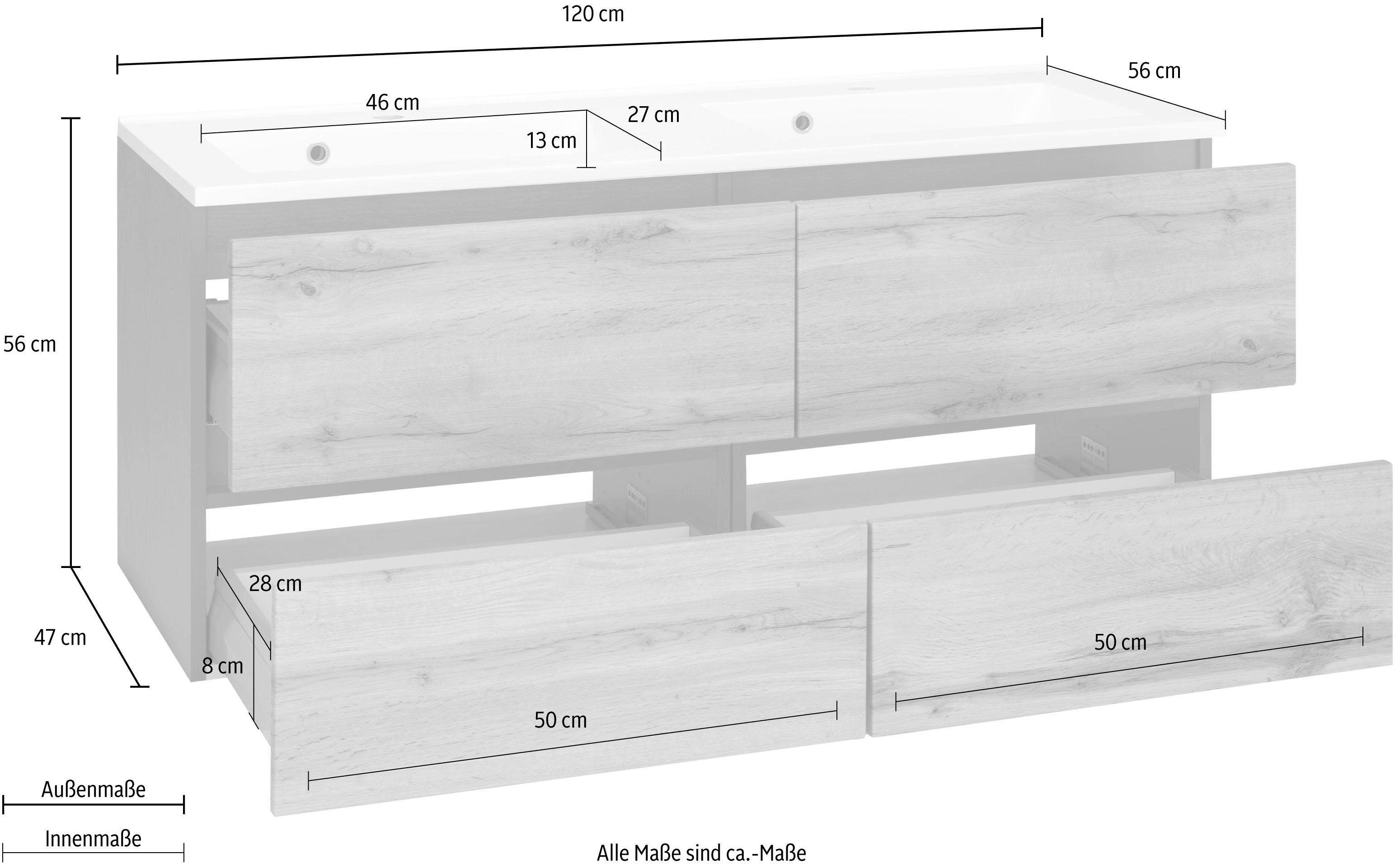 welltime Wastafelonderkast Lucca Badkamermeubel, wastafelonderkast inclusief wasbak, breedte 120 cm