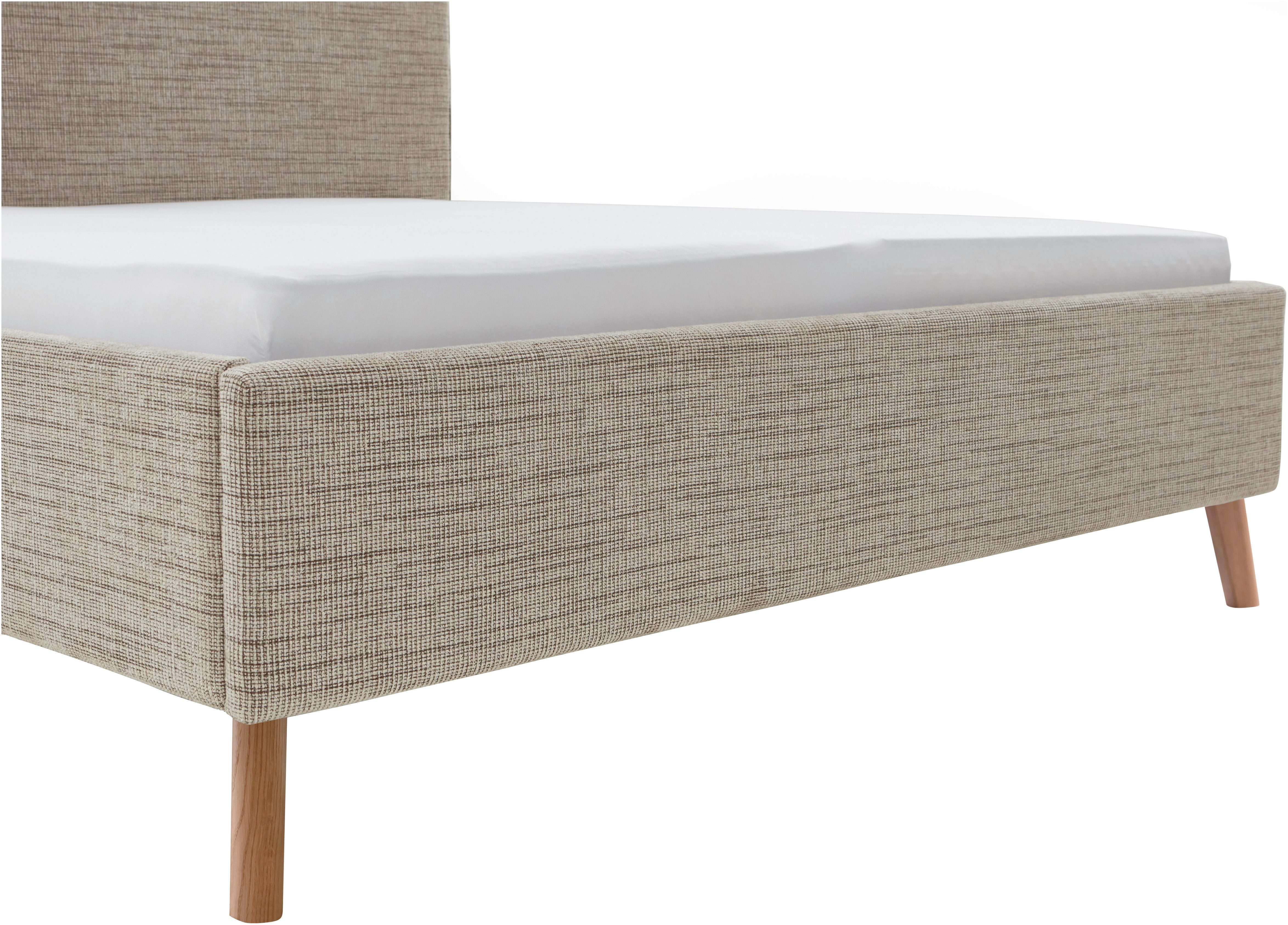 meise.möbel Gestoffeerd bed Riva met eikenkleurige houten poten, naar keuze met bedkist en lattenbodem