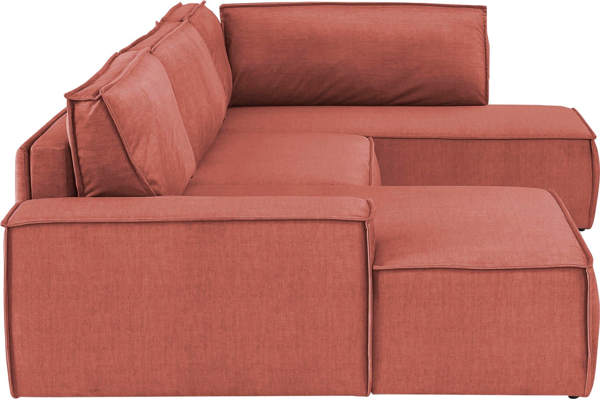 Home affaire Zithoek SHERWOOD 329 cm, U-vorm, slaapbank, Slaapfunctie met bedkist (194x139 cm), cord, vintage, fluweel