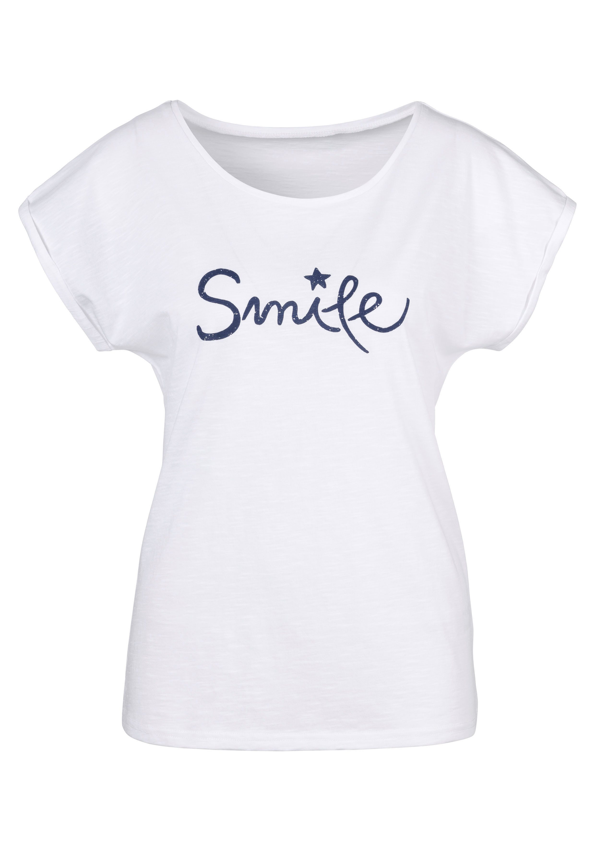 Beachtime T-shirt Met frontprint "Smile" in een zachte katoenkwaliteit