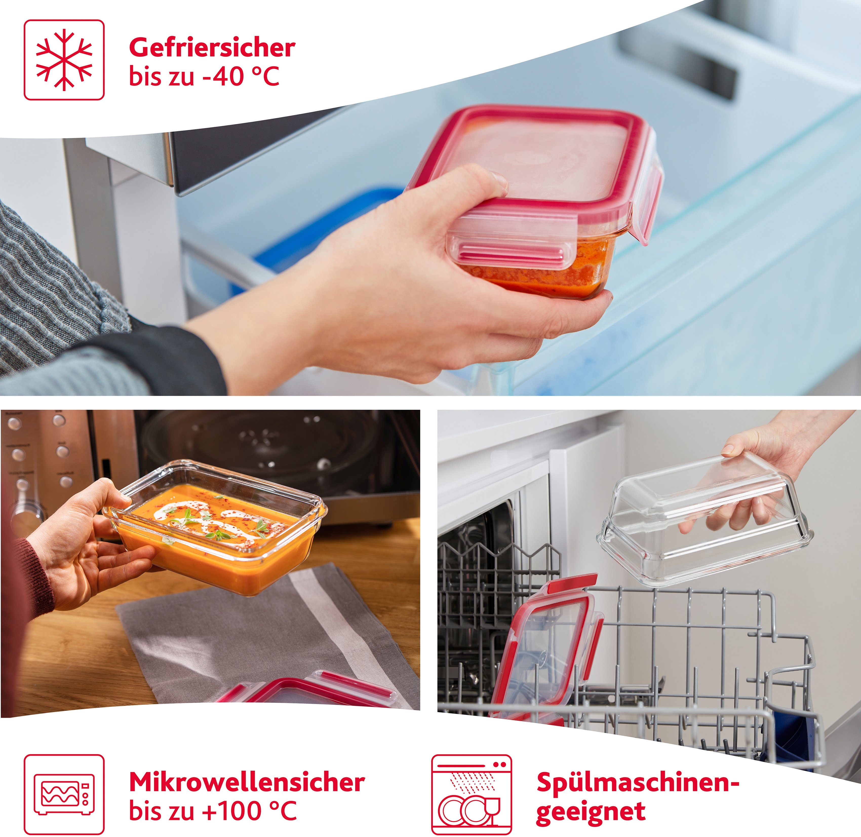 Emsa Vershoudtrommel Clip&Close, Made in Germany oven-, vriesbestendig, magnetrongeschikt(4 blikken met deksel) (4-delig)