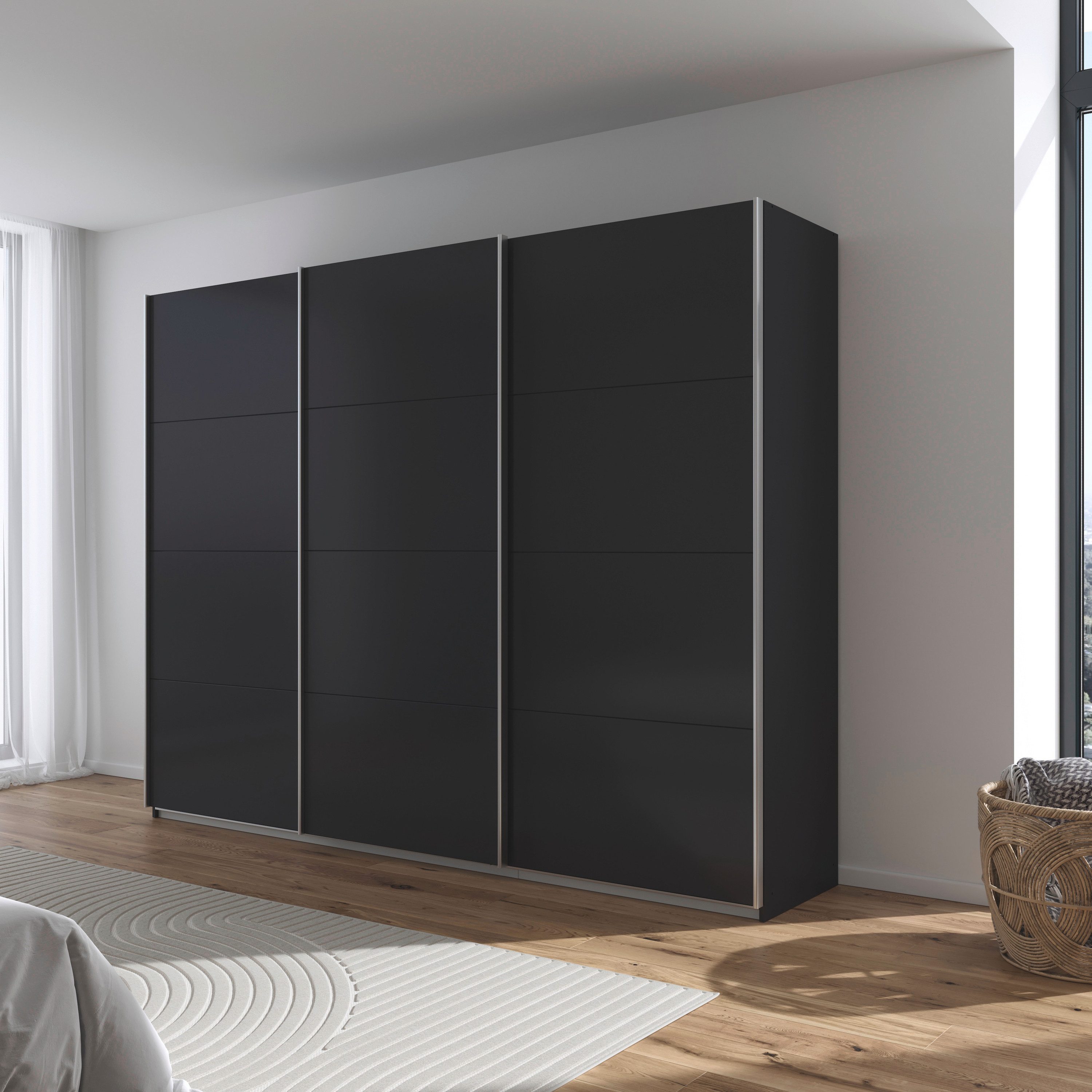rauch Schuifdeurkast Kledingkast kast garderobe AGORDO met decor- of hoogglansfront doordachte binnenuitrusting, in 4 breedtes en 2 hoogtes made in germany
