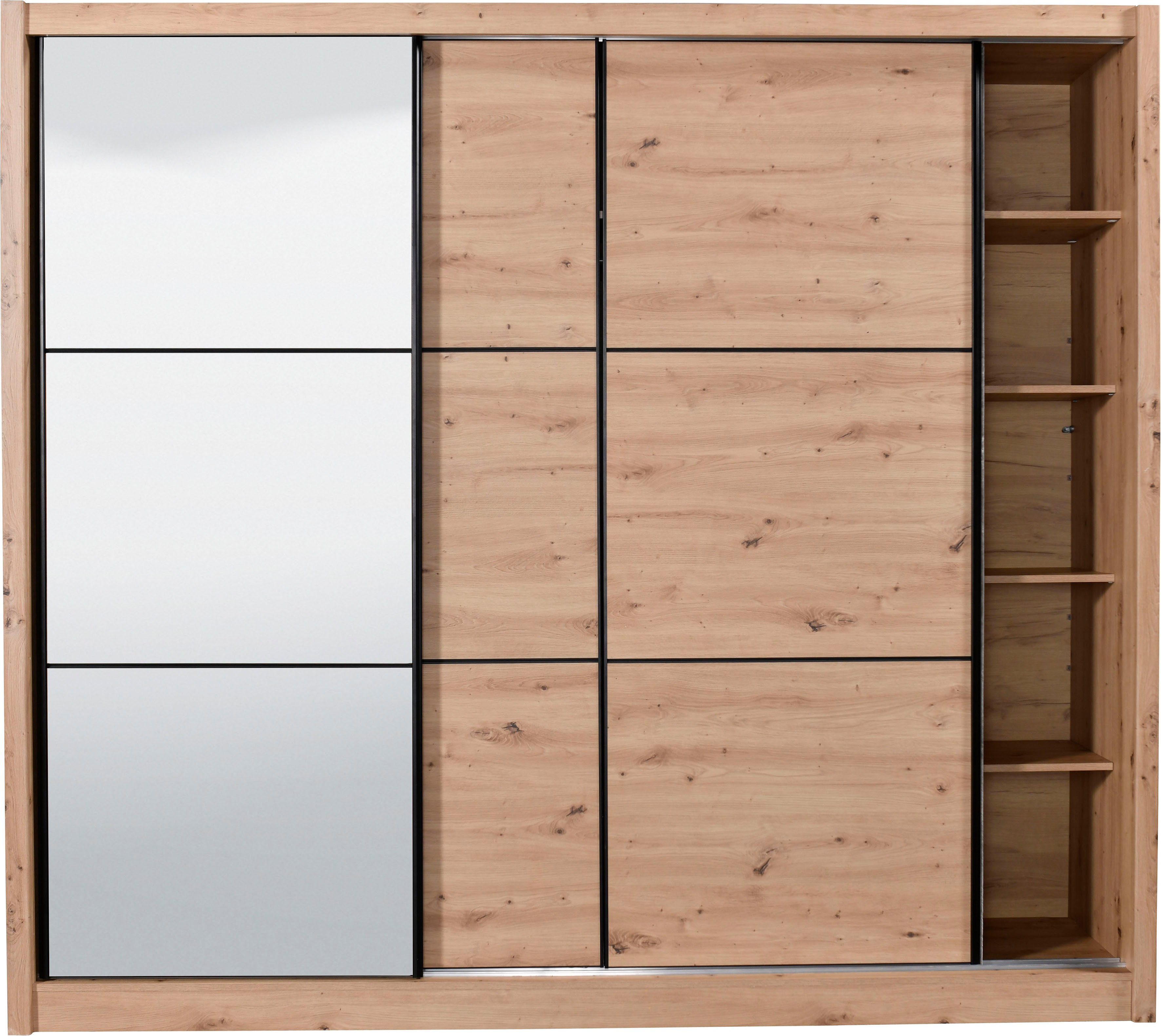 INOSIGN Zweefdeurkast Navara kledingkast met spiegel linnenkast garderobe met royale binnenuitrusting, fsc®-gecertificeerd, in 3 breedtes