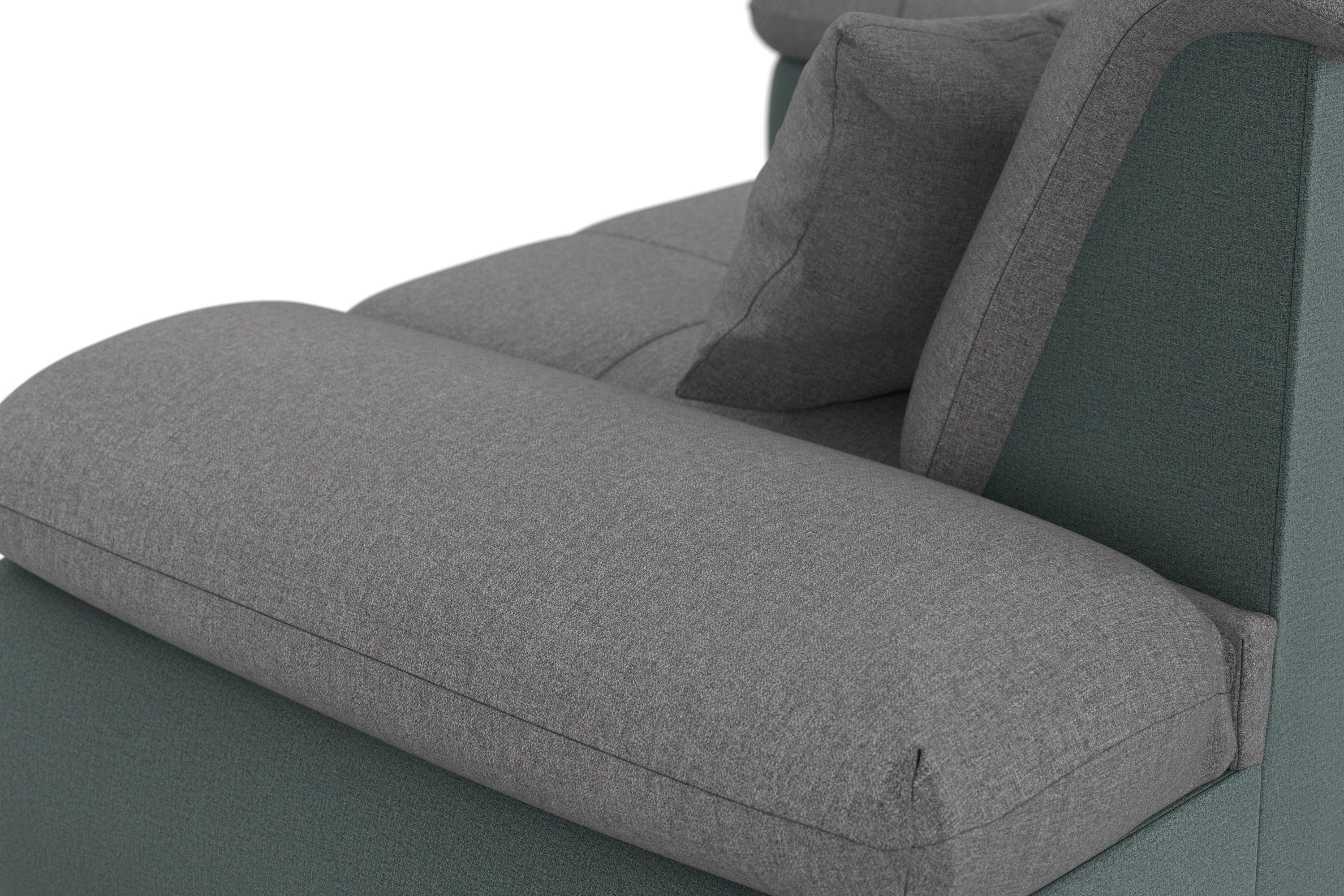 DOMO collection Hoekbank Moric, L-vorm, XXL-bank - Breedte 300cm keuze met bedfunctie en armleuningverstelling, donkergroen