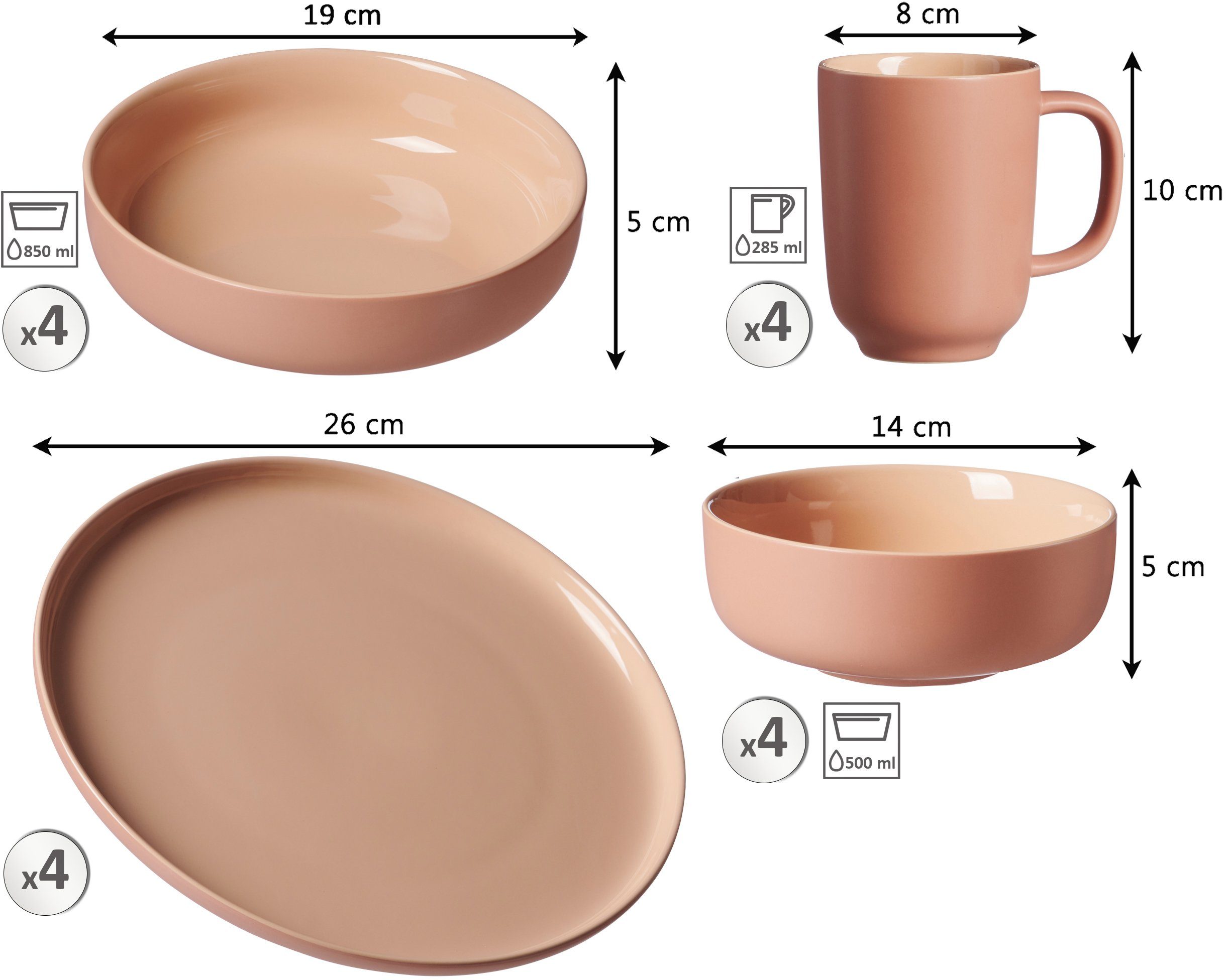 Ritzenhoff & Breker Combi-servies Serviesset, servies Jasper in scandinavische stijl, 16 delen, voor 4 personen (set, 16-delig)