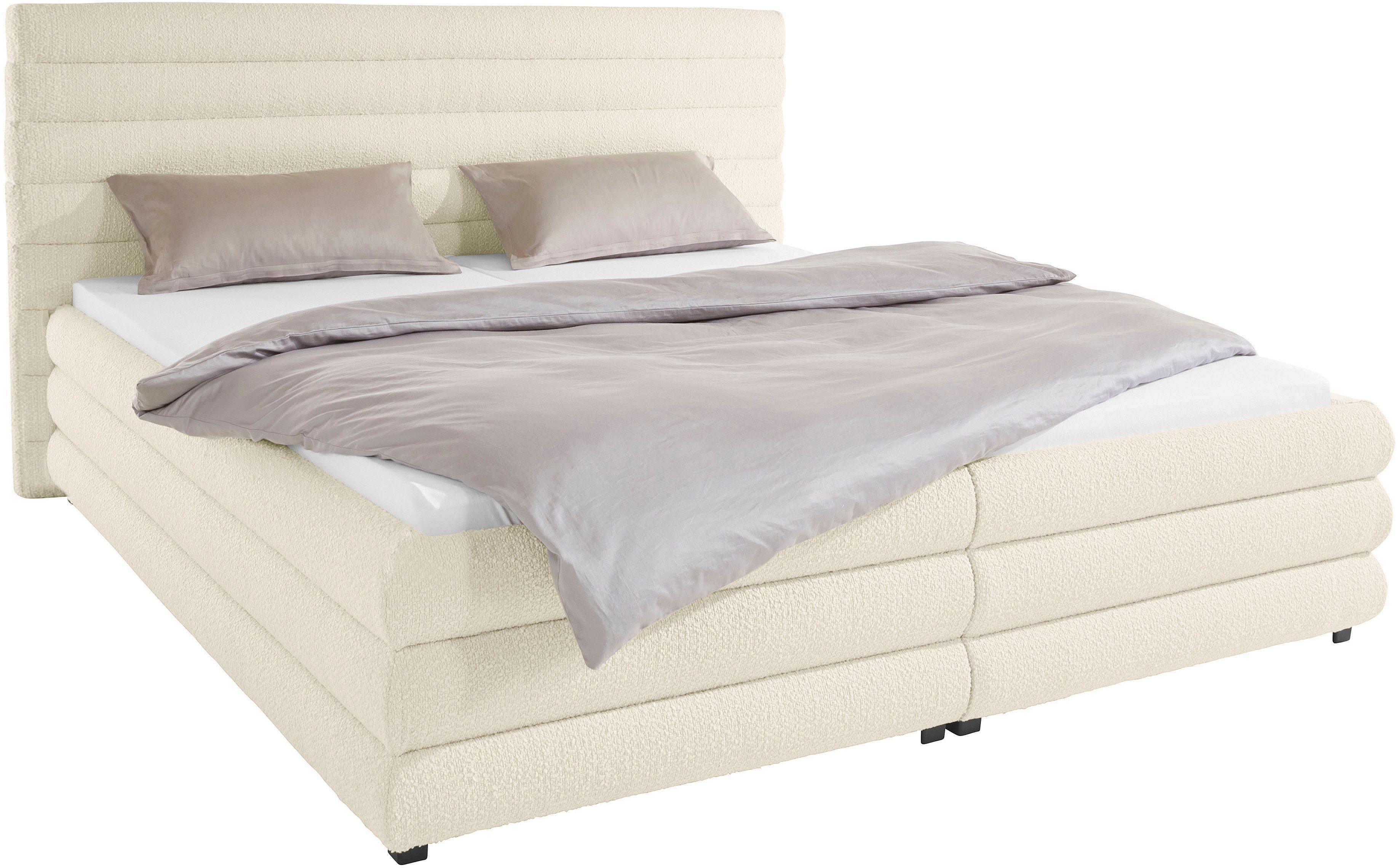 LeGer Home by Lena Gercke Gestoffeerd bed Maylis bouclé naar keuze met en zonder matras en lattenbodem, ook in 200 cm breedte