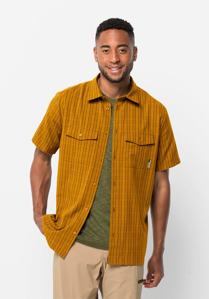 Jack Wolfskin Thompson Shirt Men Wandeloverhemd met korte mouwen Heren XL bruin curry check