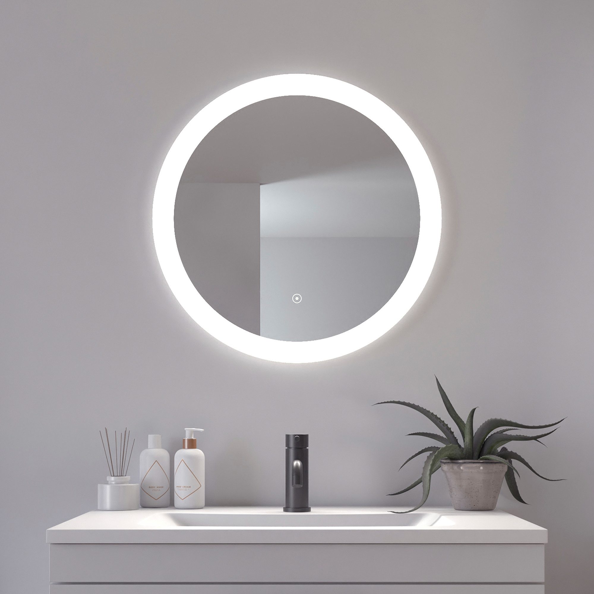 Loevschall Badspiegel Vega rond, badkamerspiegel met LED-verlichting, lichtspiegel Touchpanel voor Lichtbediening, Dimbare Spiegel, Deens Ontwerp (1