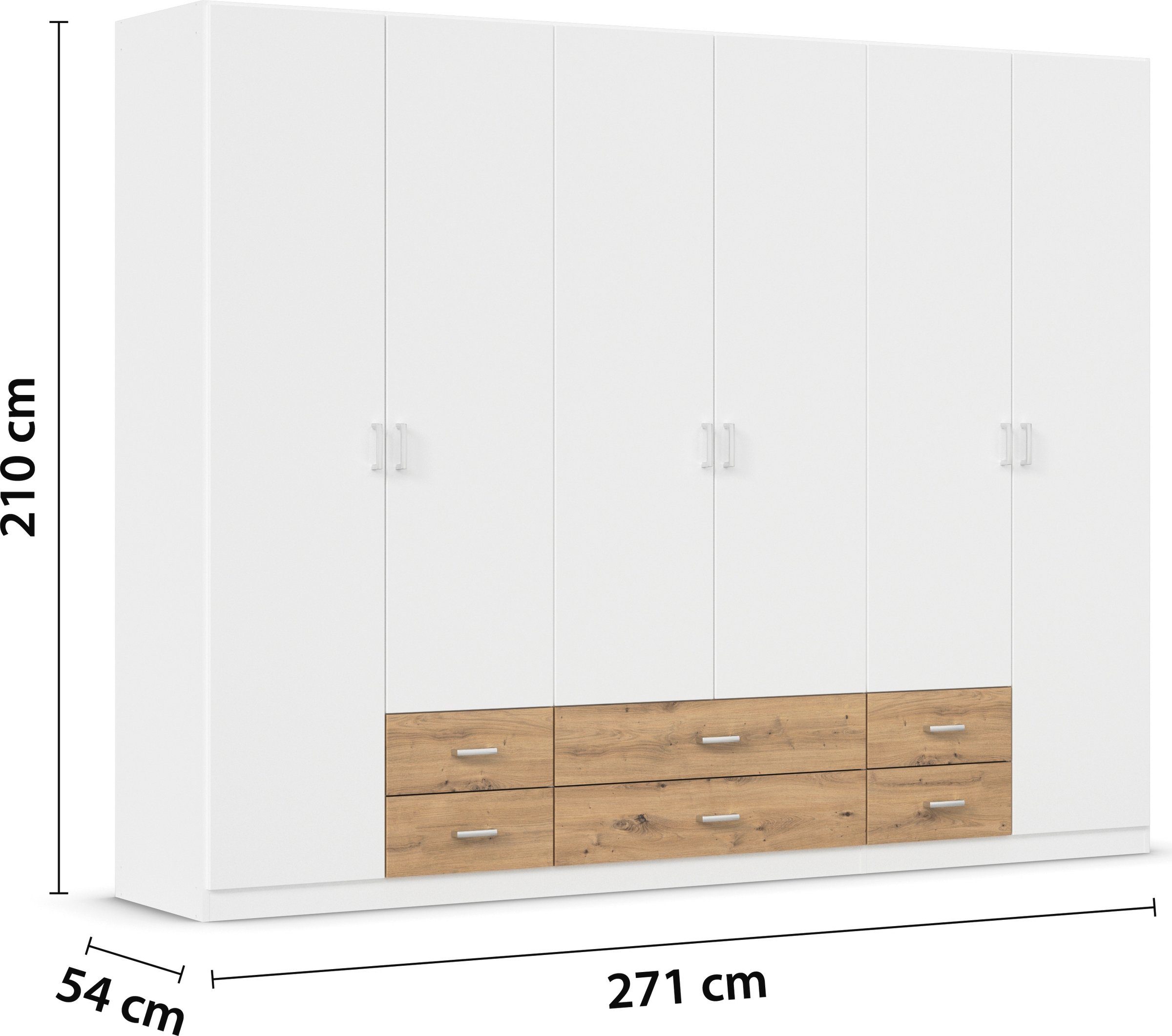 rauch Draaideurkast Kledingkast kast garderobe linnenkast GAMMA in 3 breedtes met 6 lades, in eenvoudig design topseller made in germany