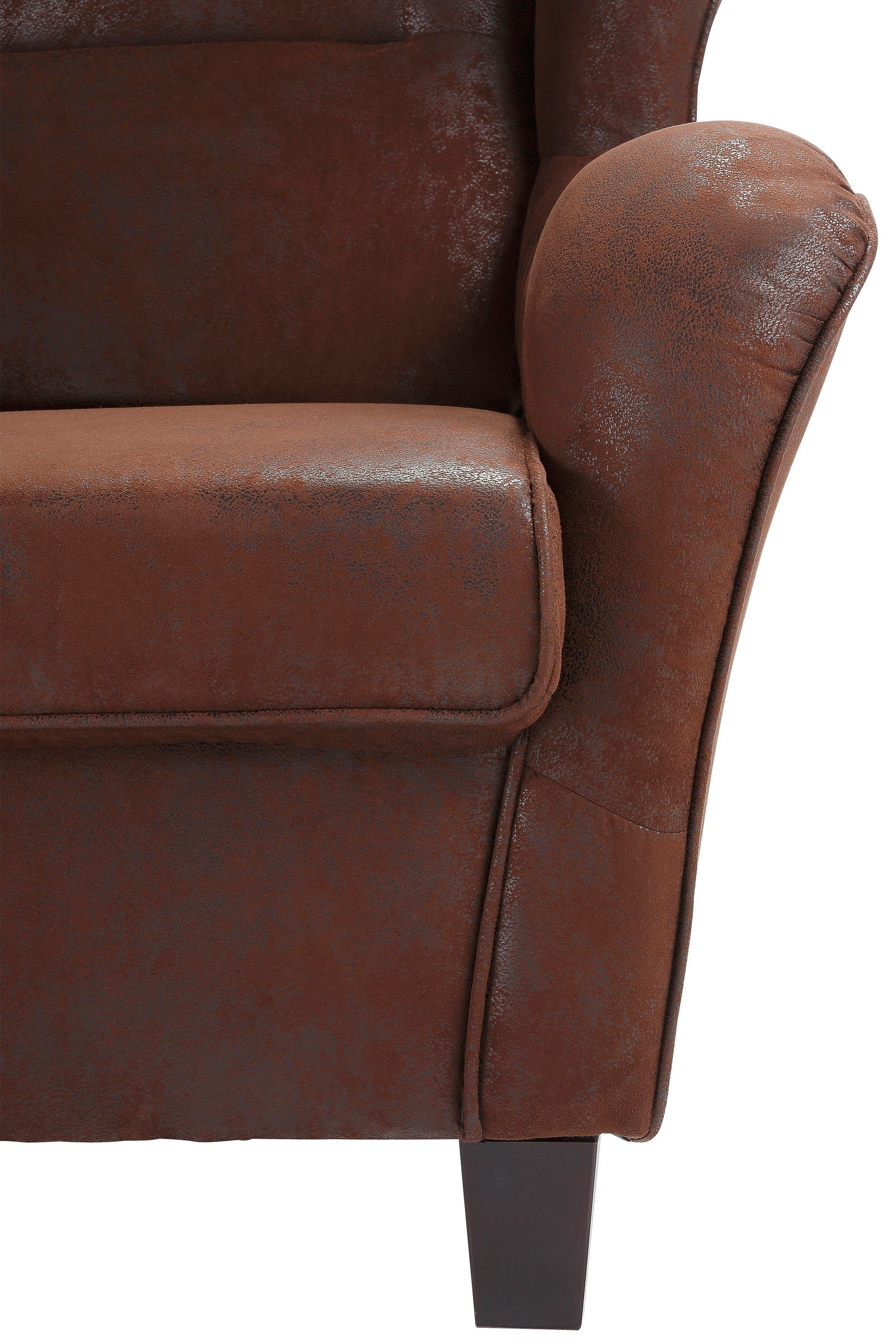 Home affaire Oorfauteuil Oliver Oorstoel, met poef, sierkussens, klassieke vorm (2 stuks)