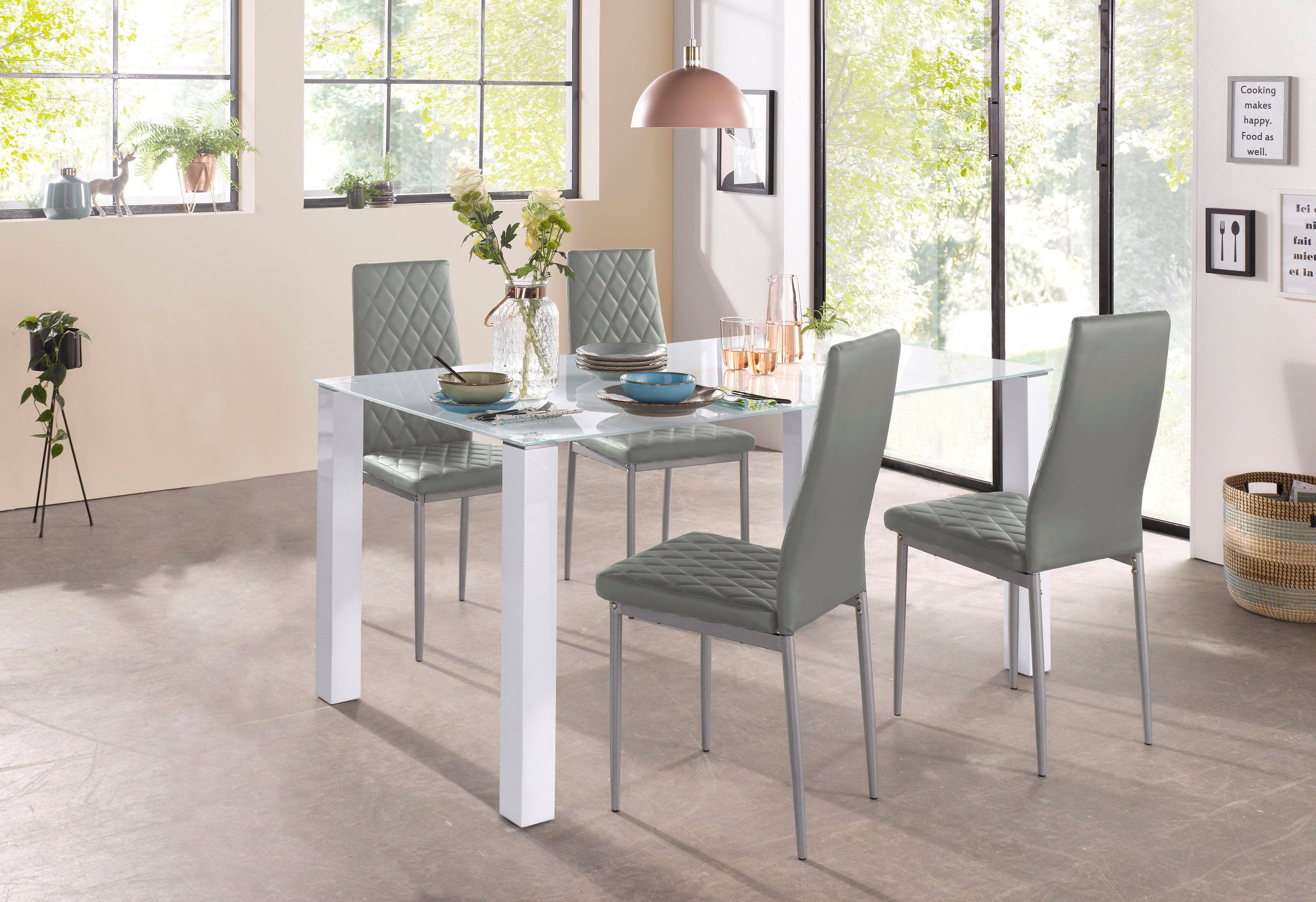 inosign eethoek 160 cm brede glazen tafel, stoelbekledingen in verschillende kleurvarianten (set, 5-delig) wit