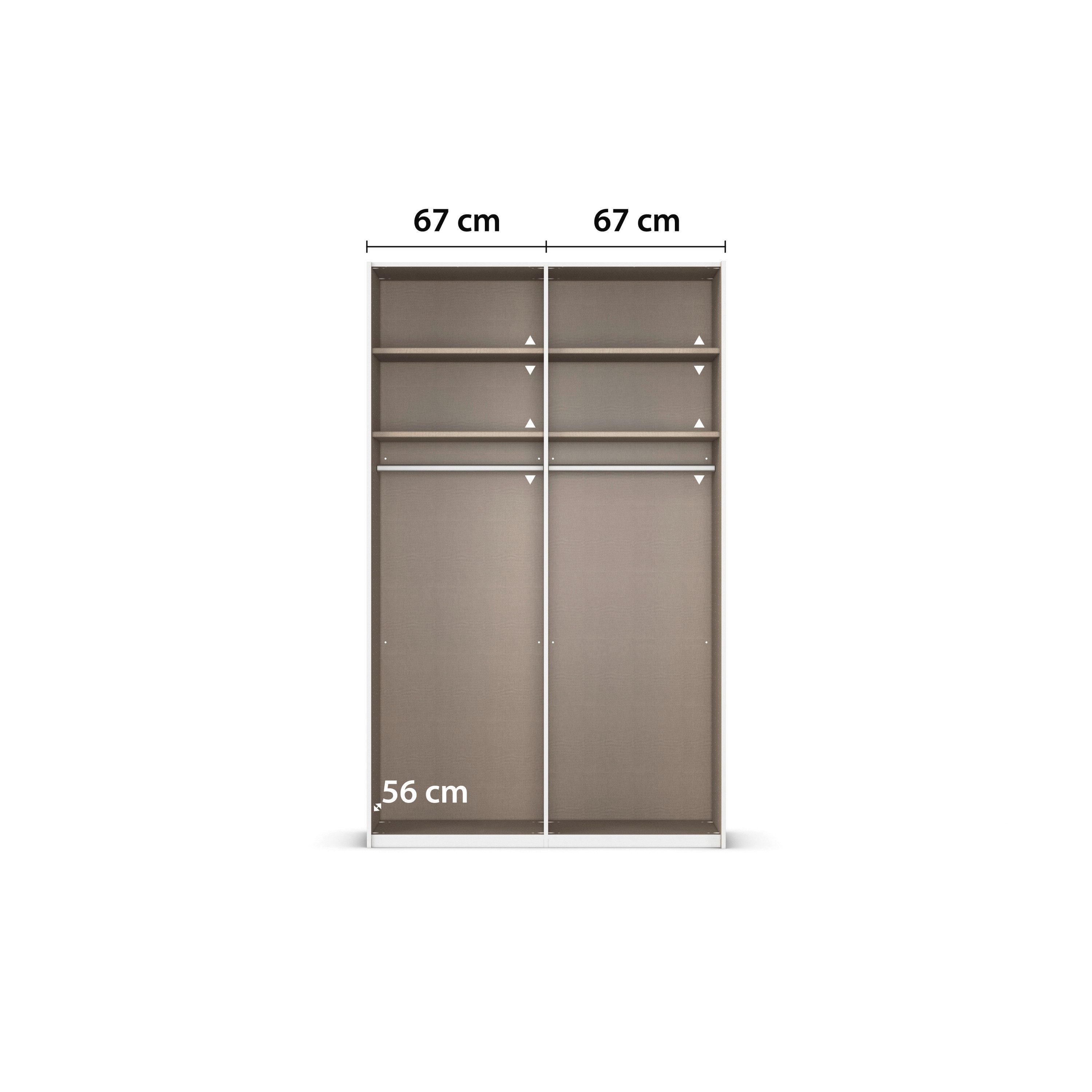 rauch Schuifdeurkast Kledingkast Kast Garderobe Slaapkamerkast EVELYN in elegante stijl, in 5 breedtes, handgrepen in corpuskleur made in germany