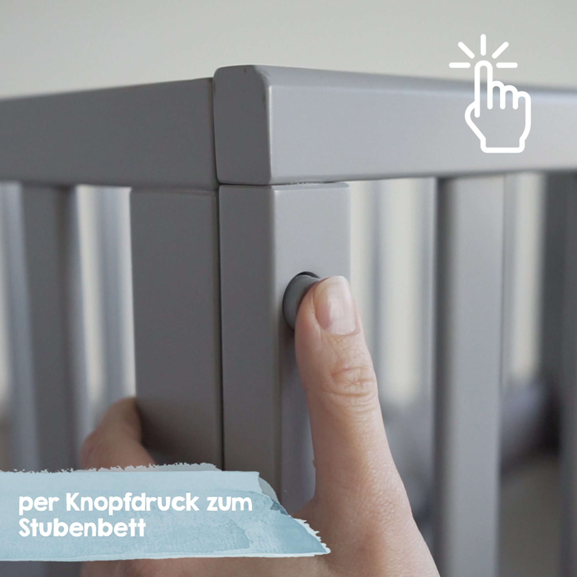 Roba® Wieg 3-in-1 roba stijl, taupe/zilvergrijs met 4 wieltjes, matras, hoofdbeschermer en veiligheidsbarrière