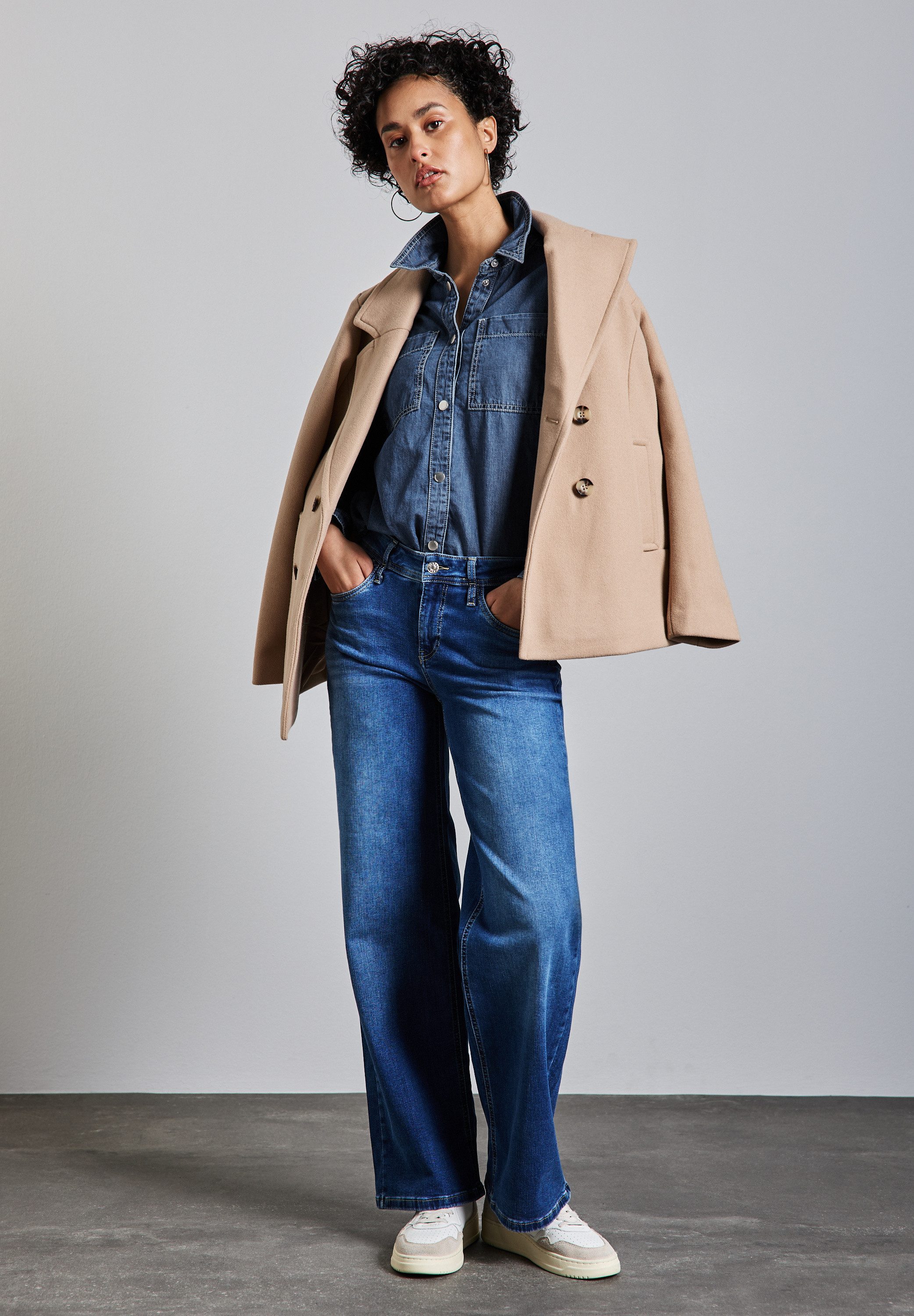 STREET ONE Jeans blouse met drukknopen