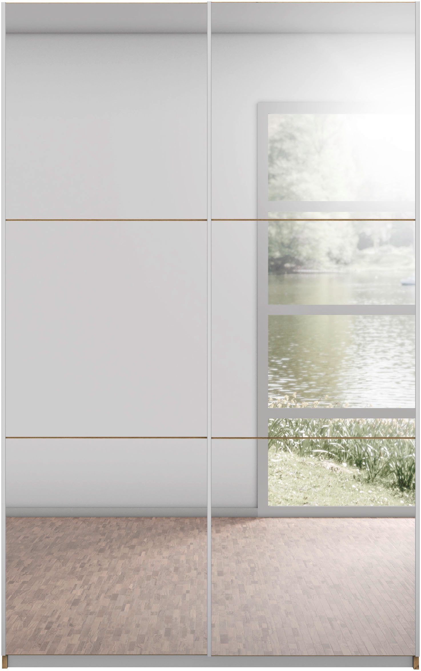 rauch Zweefdeurkast Kledingkast kast garderobe REFLECT inclusief praktische binneninrichting met 2 stoffen dozen made in germany
