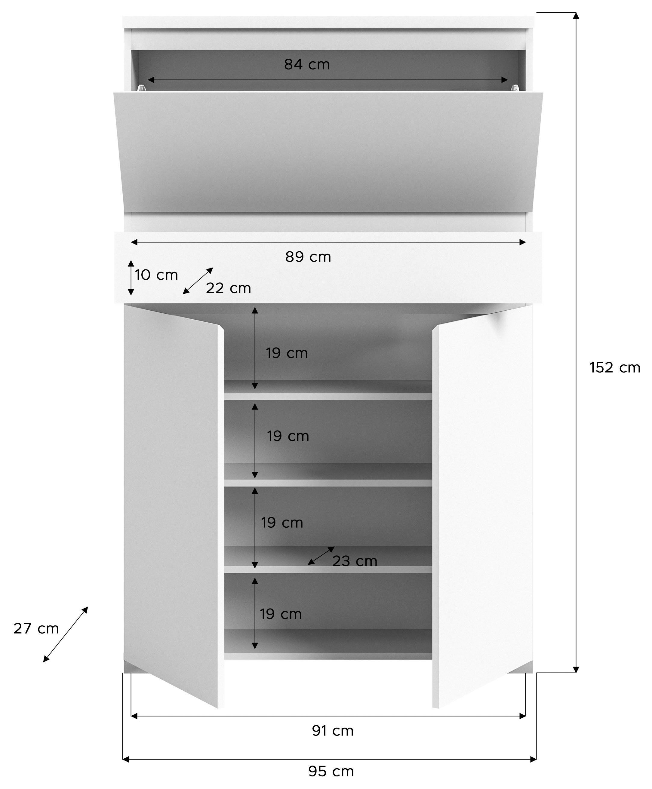 INOSIGN Schoenenkast Skoskap, Diepte 27 cm, 2 Deuren, 1 Deurtje met schoenrol, 1 Lade Plaats voor ca. 16 paar schoenen, schoenenkipper, schoenenkast, schoenenrek