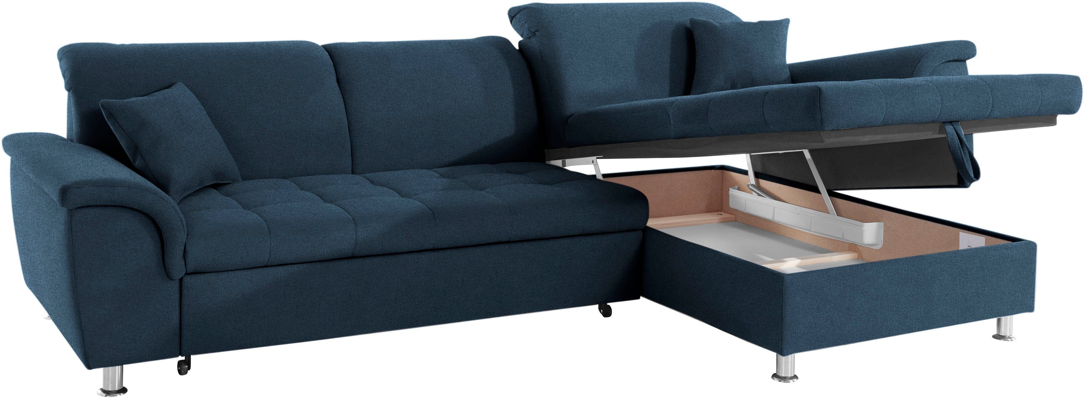 DOMO collection Hoekbank Franzi, zeitlos und elegant, moderne Sitzheftung, L-Form naar keuze met verstelbare hoofdsteun (dan diepte: 170 cm)