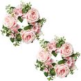 creativ green kunstbloem kaarsenring rozen en bloemen in een set van 2 (2 stuks) roze