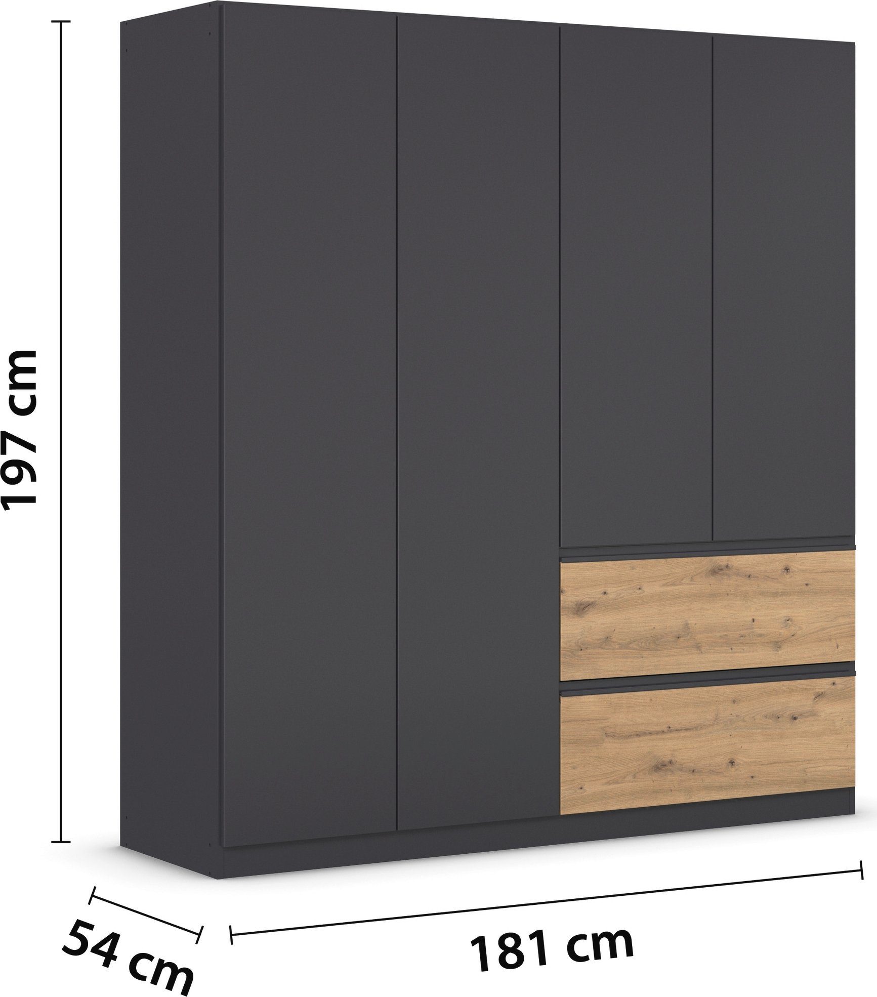 rauch Draaideurkast Kledingkast Kast Garderobe Wasmand COSTA in 3 Breedtes veel ruimte, greeploze front en push-to-open functie made in germany