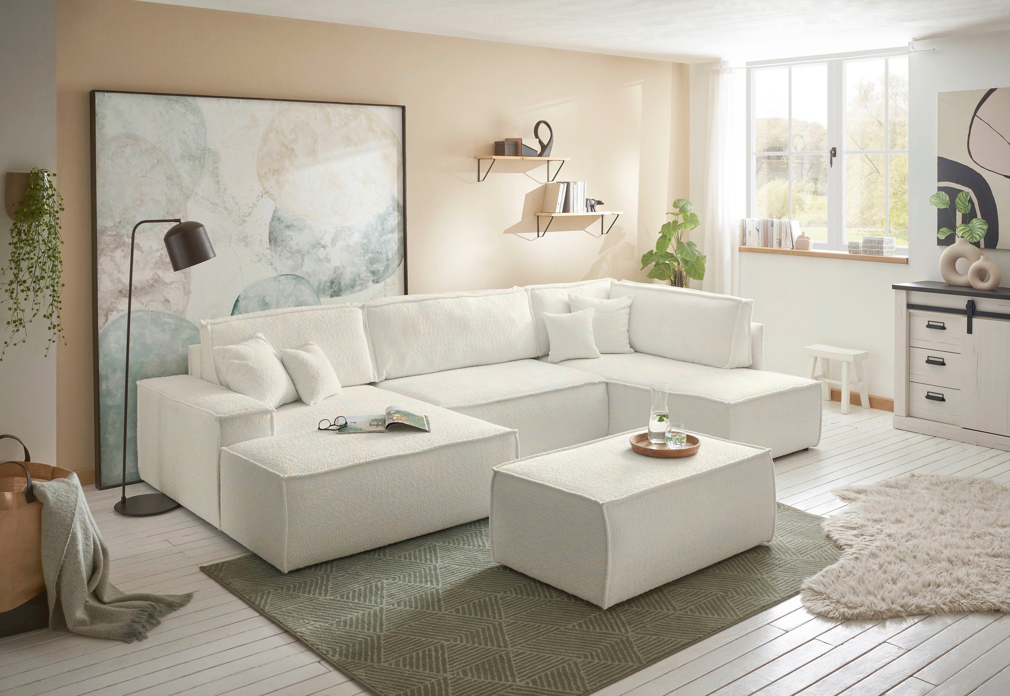 andas Zithoek FINNLEY U-model XXL 329 cm, bedbank, slaapfunctie m. bedkist