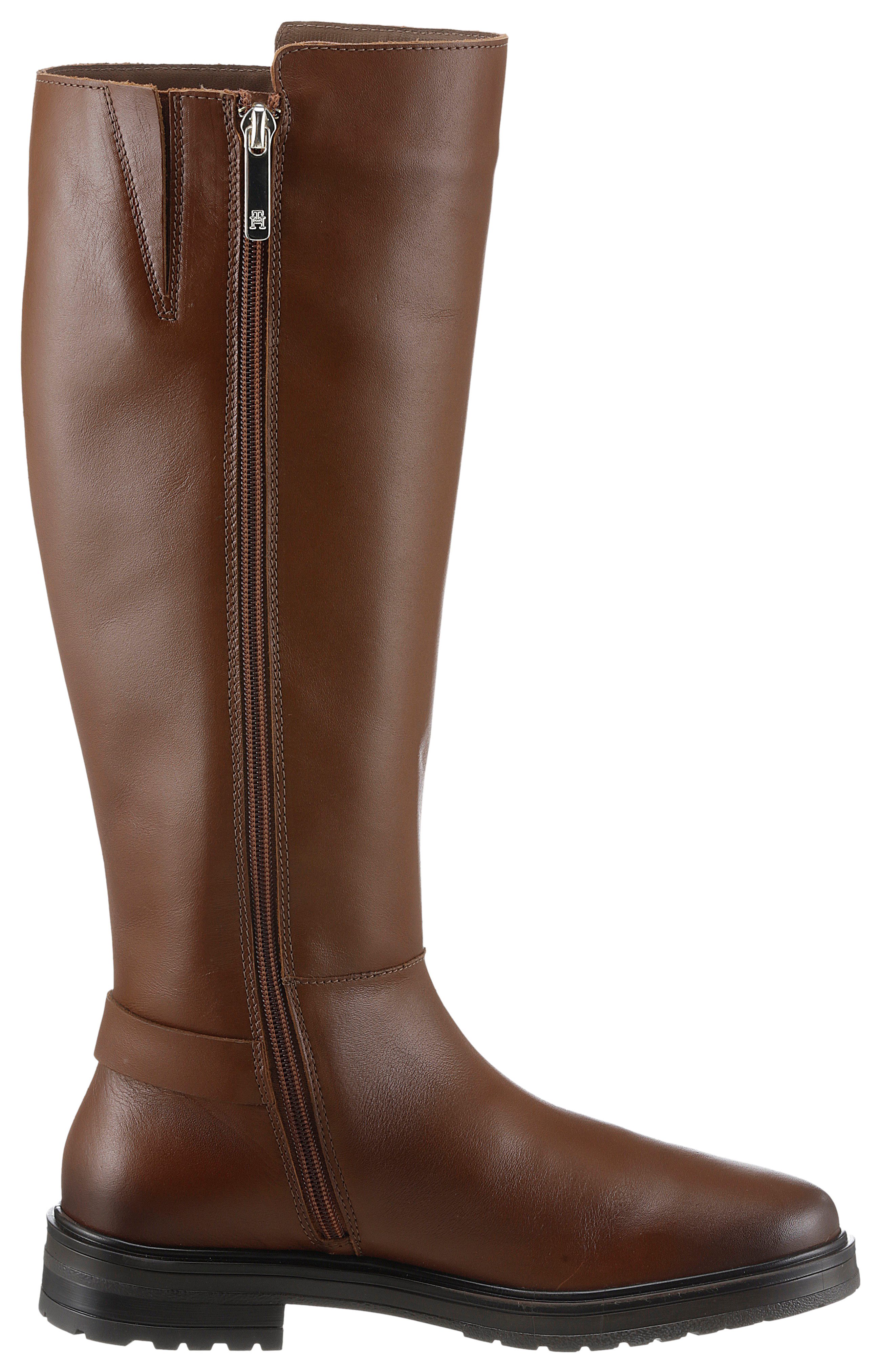 Tommy Hilfiger Laarzen TH LOGO LEATHER LONG BOOT hakken, zakelijke laarzen met sierbandje achter