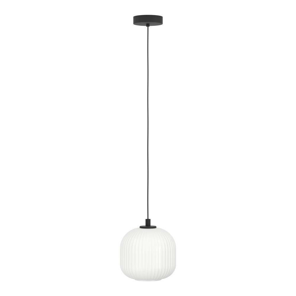 EGLO Hanglamp MANTUNALLE Hanglamp, metaal in zwart en glas in wit, E27 fitting, Ø 20 cm (1 stuk)