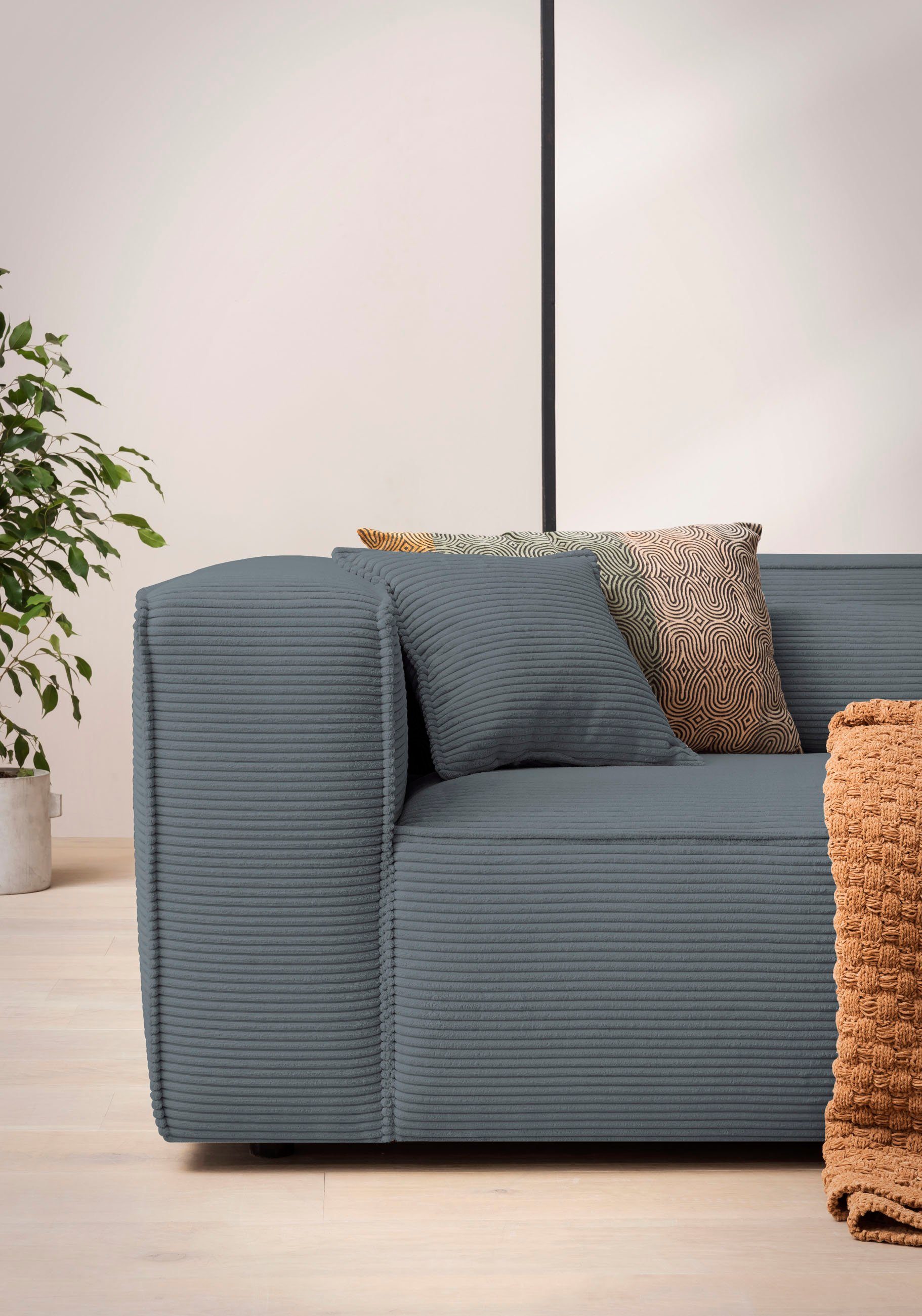 LeGer Home by Lena Gercke Hoekbank PIARA XXL, Big-sofa in cord of linnenlook, L-vorm, met biesnaad