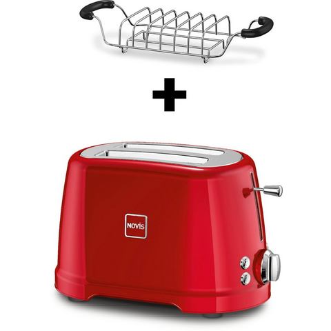 NOVIS Toaster T2 rood set met broodjesverwarmer