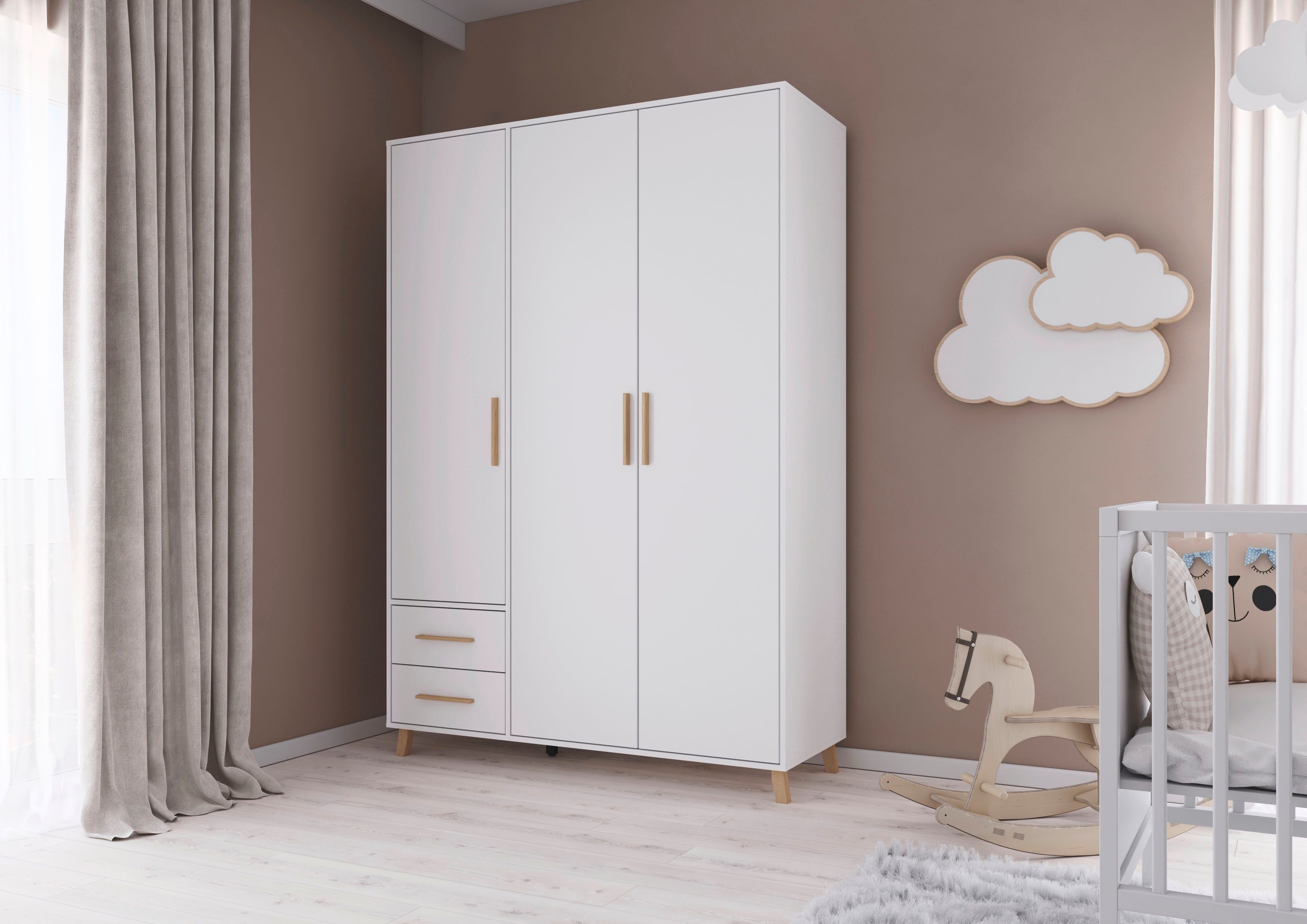 rauch Draaideurkast Kledingkast kast garderobe waskast SHINJO Grepen en voeten van massief hout met 2 lades MADE IN GERMANY