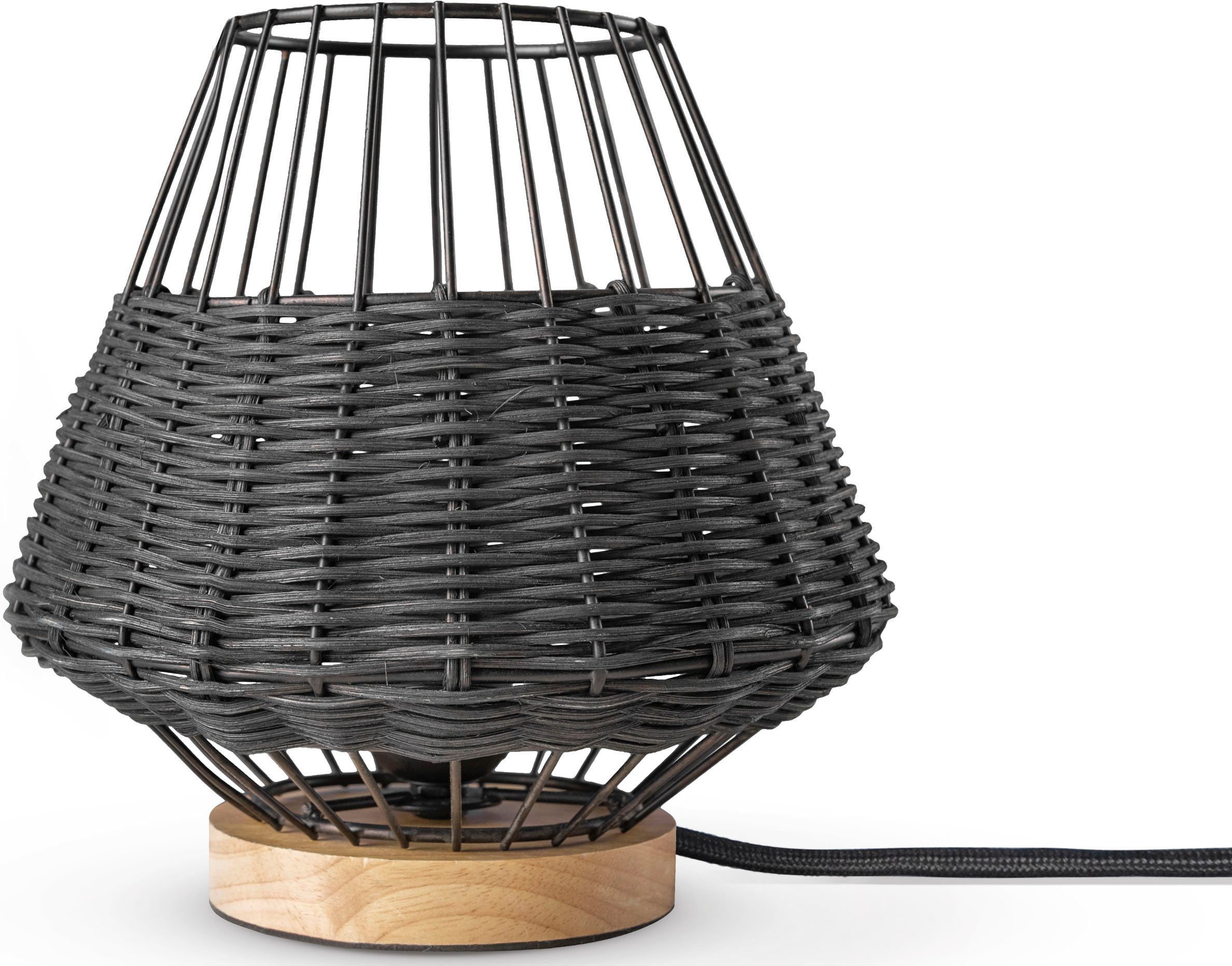 Paco Home Tafellamp Punto Rattan LED kooi lamp Boho stijl nacht rustiek hout E27