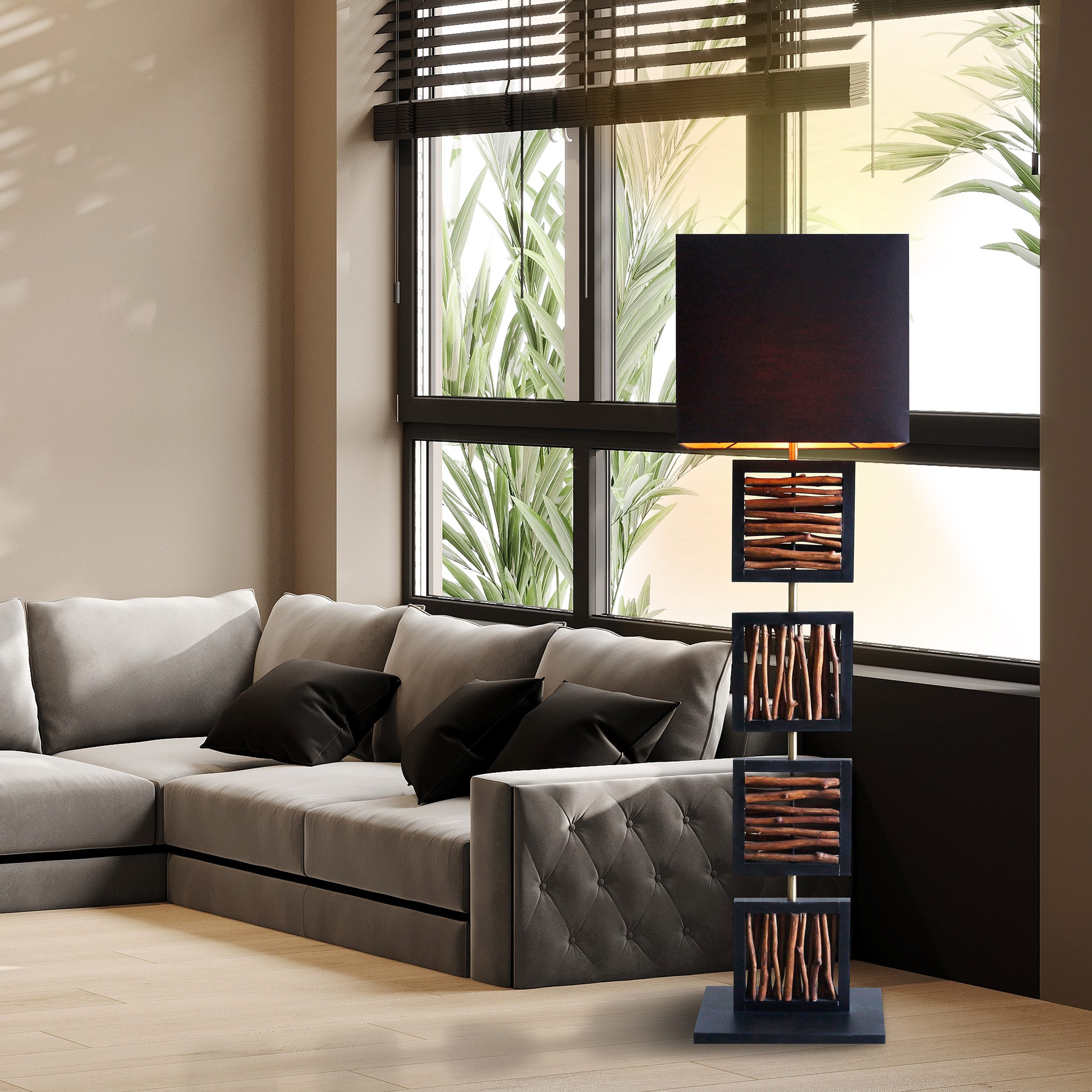SalesFever Staande lamp Drijfhout Scherm binnenin goudkleur (1 stuk)