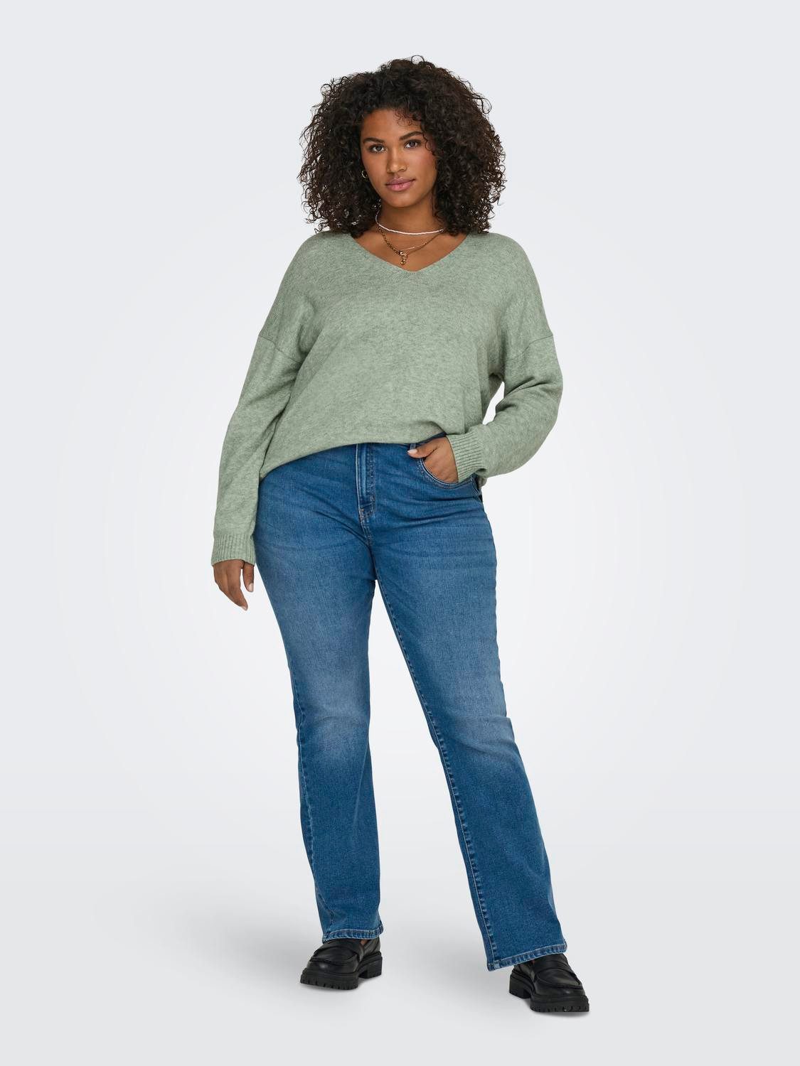 ONLY CARMAKOMA Trui met V-hals CARMARGARETA LS PULLOVER KNT NOOS