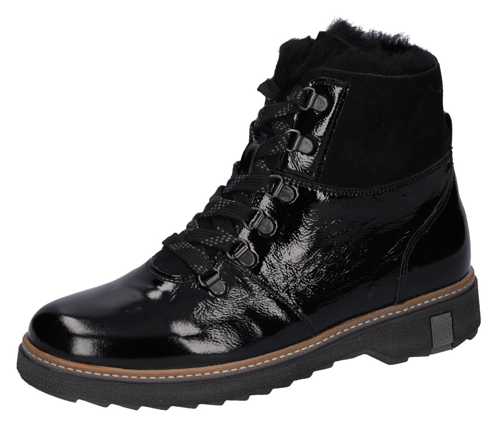 Waldläufer Hoge veterschoenen HITOMI in lak-look, breedte h dames veterlaarsjes maat 4,5 (37,5) zwart