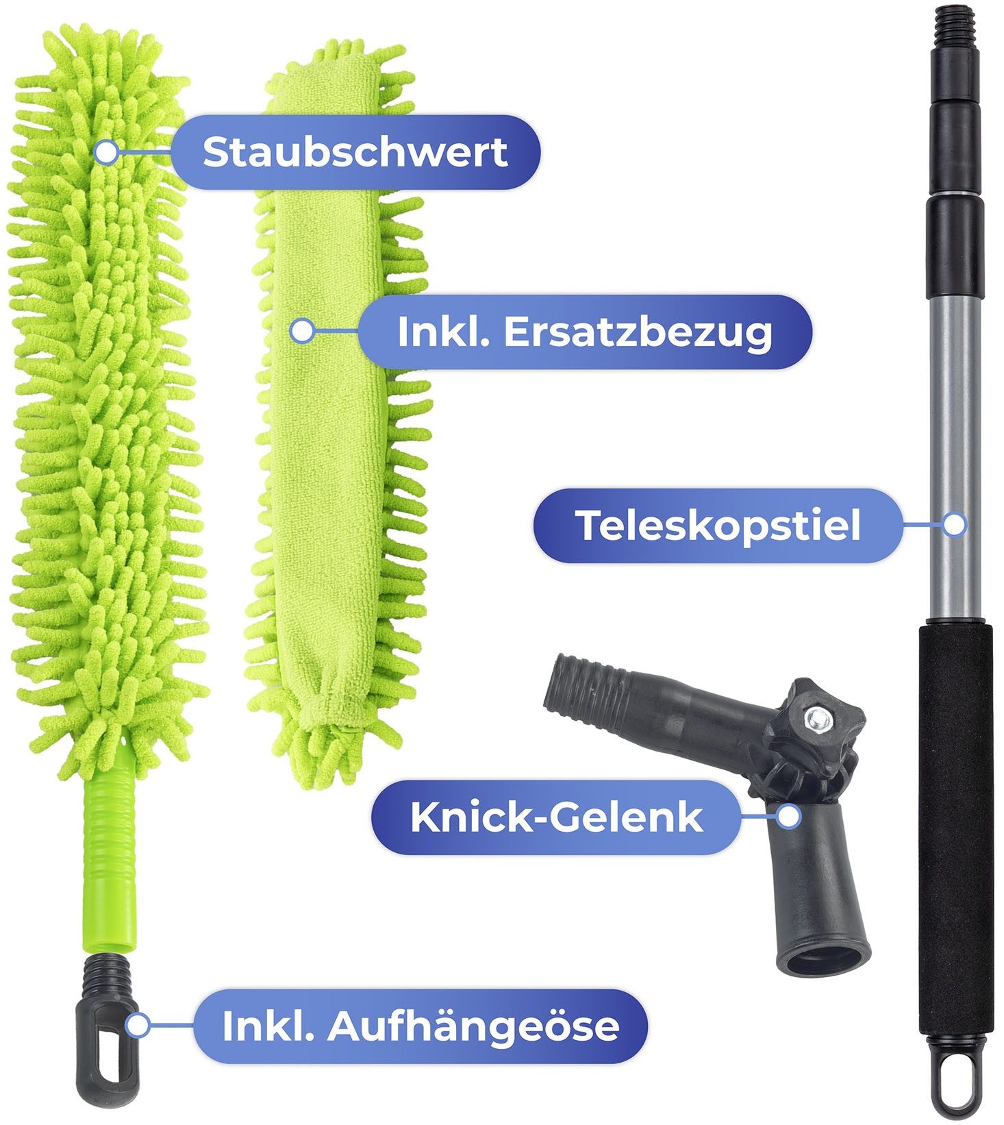 Maximex Plumeau Telescopisch stofzuigerzwaard met knikverbinding magnetisch aantrekkende stofwisser, ultraflauw, 2-zijdige hoes