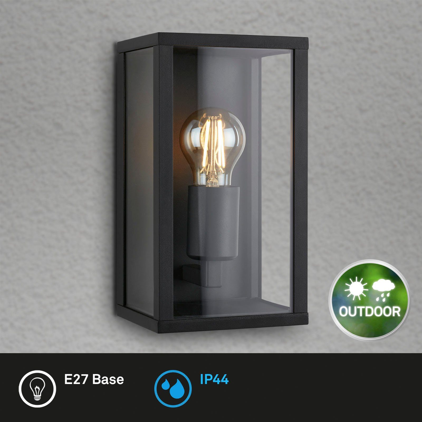 Briloner Leuchten Wandlamp voor buiten 3638015 LUANDA Buitenlamp, 26x14x13,5 cm, zwart, max. 12W, E27, buiten, huiswand