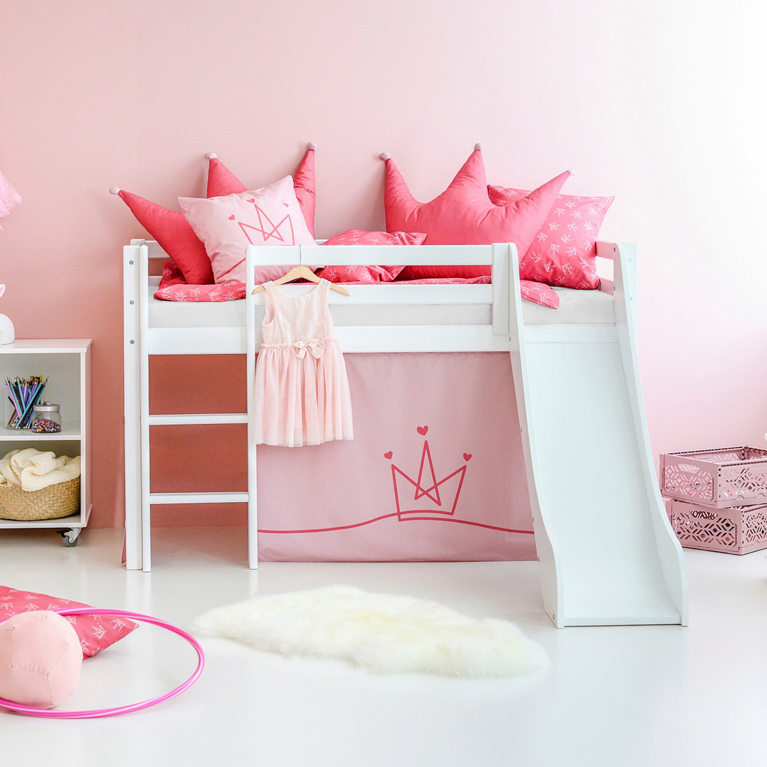 Hoppekids Hoogslaper "Princess" Glijbaan & gordijn roze en veel keus