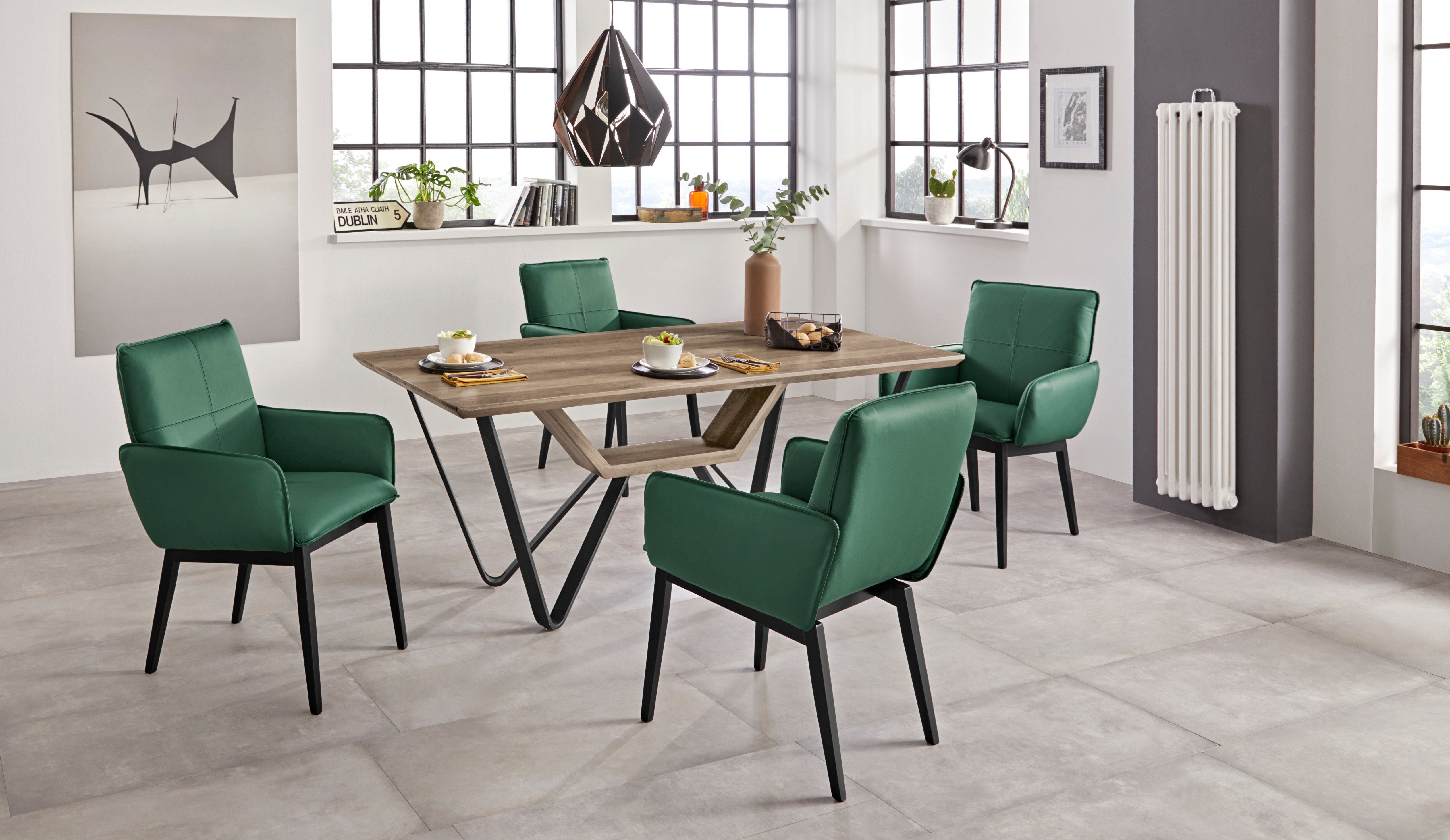 Home affaire Stoel met armleuningen Model 6 Bekleding van microvezel of leer, frame is beuken in zwart gelakt (2 stuks)