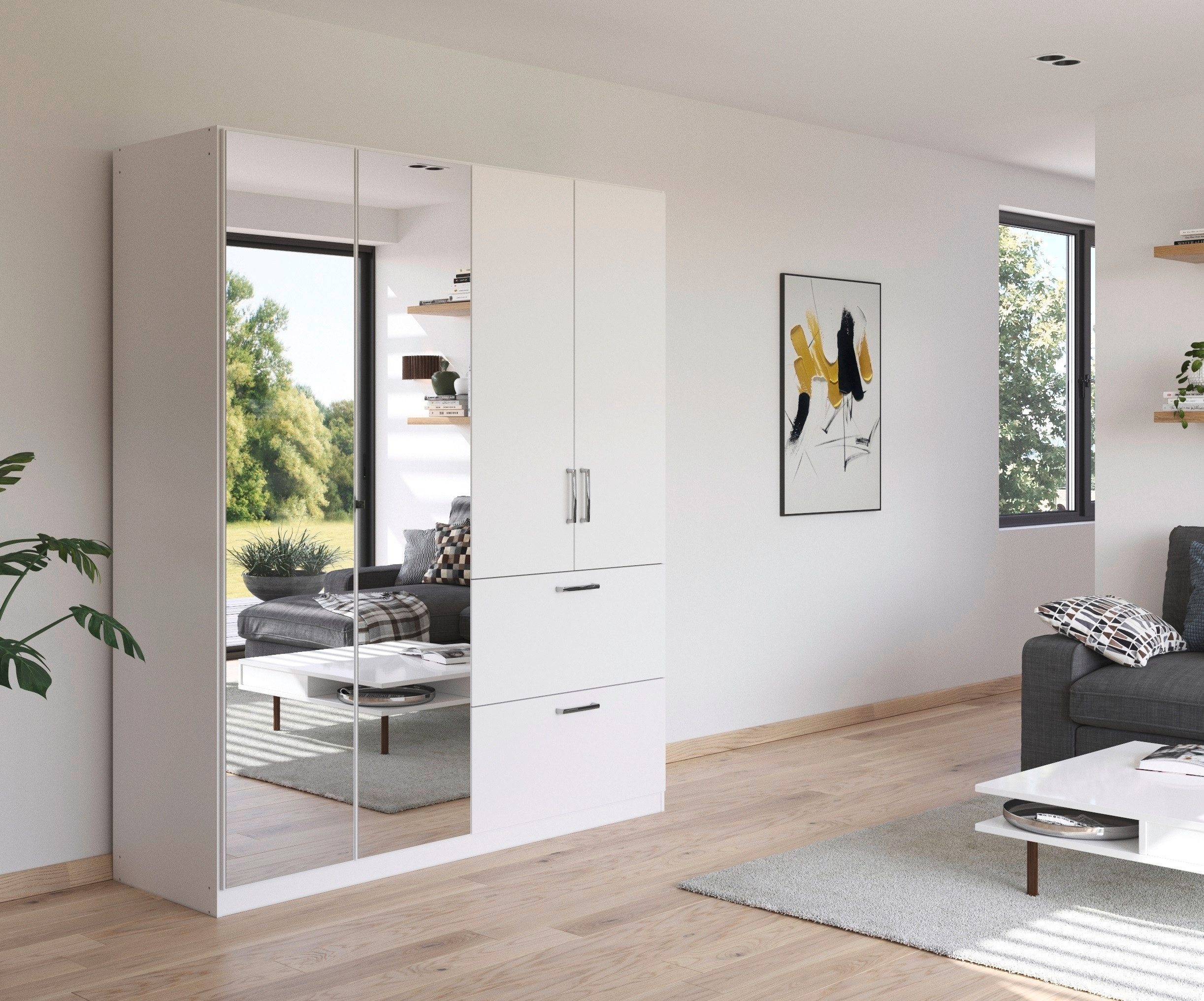 rauch Draaideurkast Kledingkast Kast Garderobe Slaapkamerkast PADUA volledig gemonteerde spiegeldeuren, twee grote lades made in germany