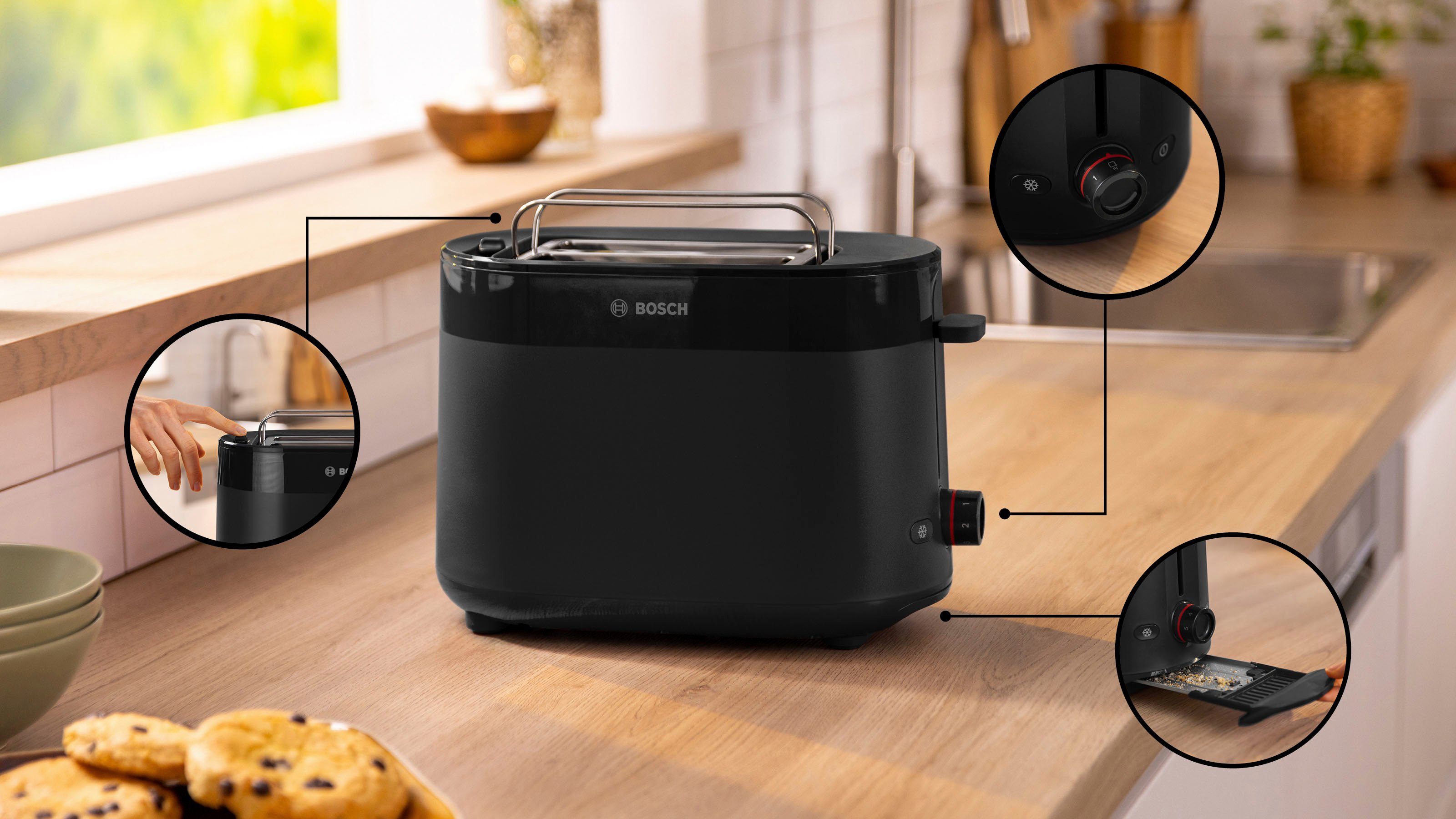 BOSCH Toaster MyMoment TAT2M123 geïntegreerde opzet voor broodjes, ontdooi-functie, brood centreren, auto off