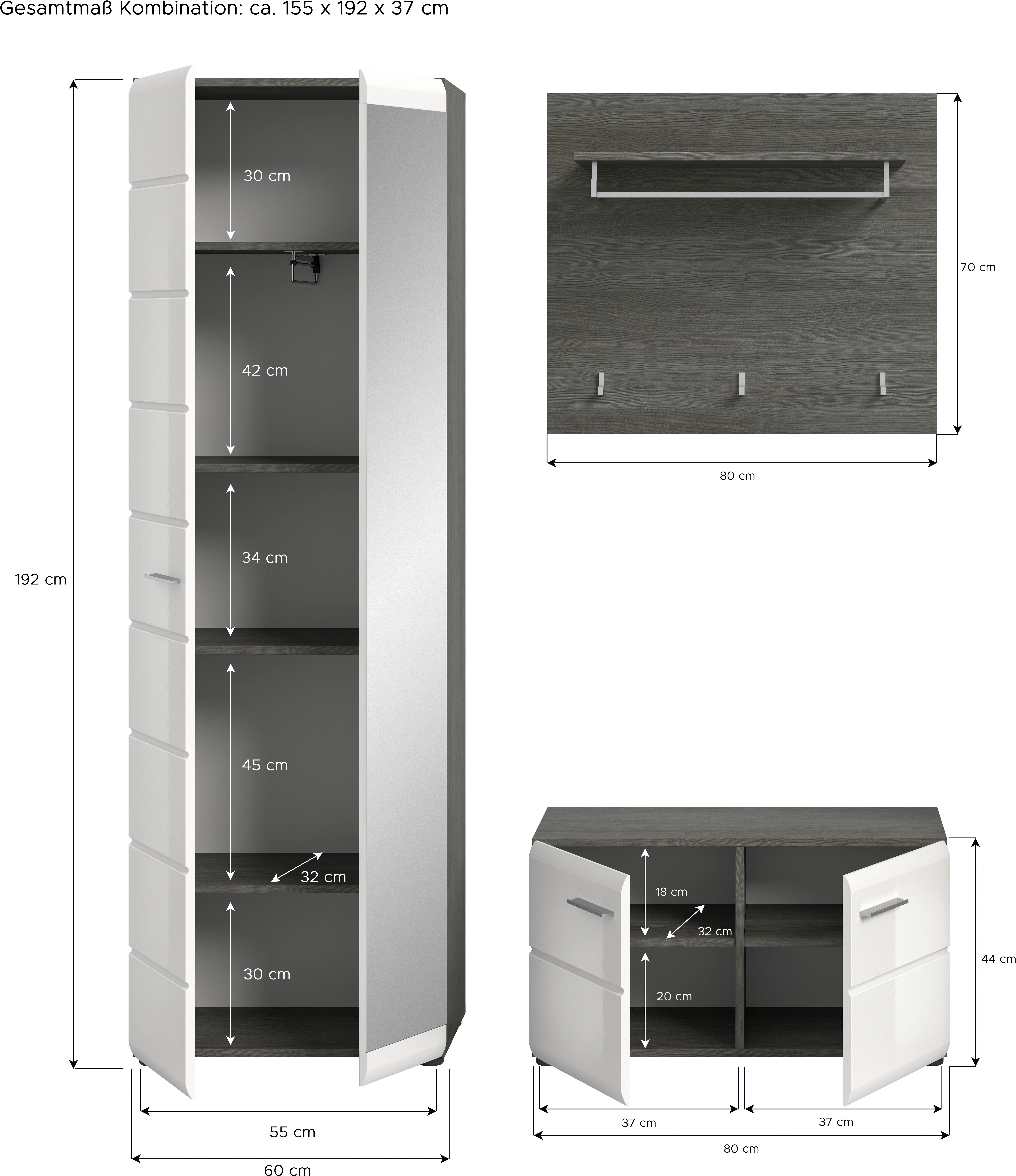 INOSIGN Halmeubelset Rumba, 3-delig, Breedte 155 cm, Hoogglans Front, bestaand uit: (3-delig)
