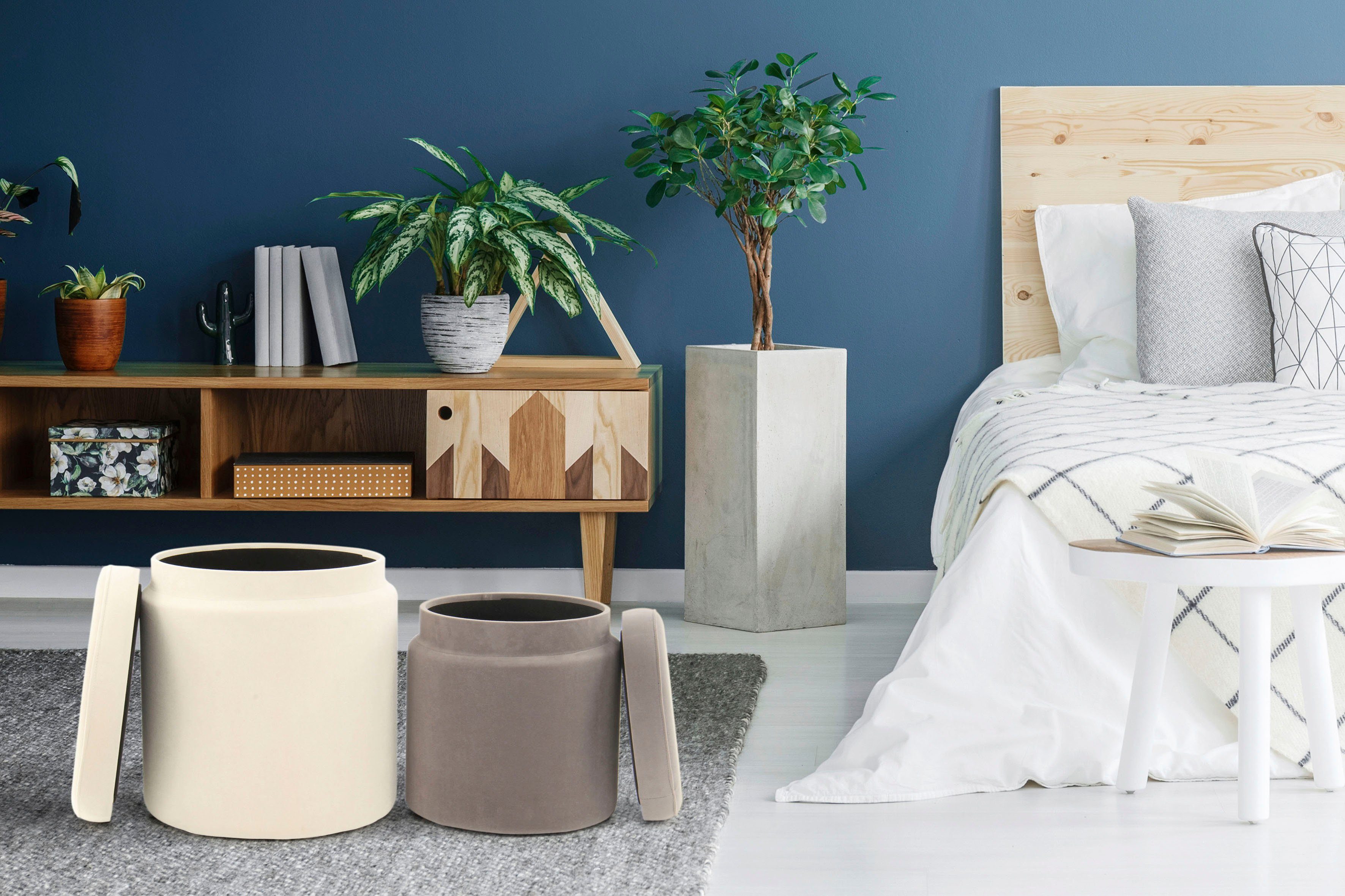 Kayoom Hocker met bergruimte Kruk Zora 225 2-delige set, fluweelzachte stof bekleding, ronde elegante vorm (set, 2 stuks)