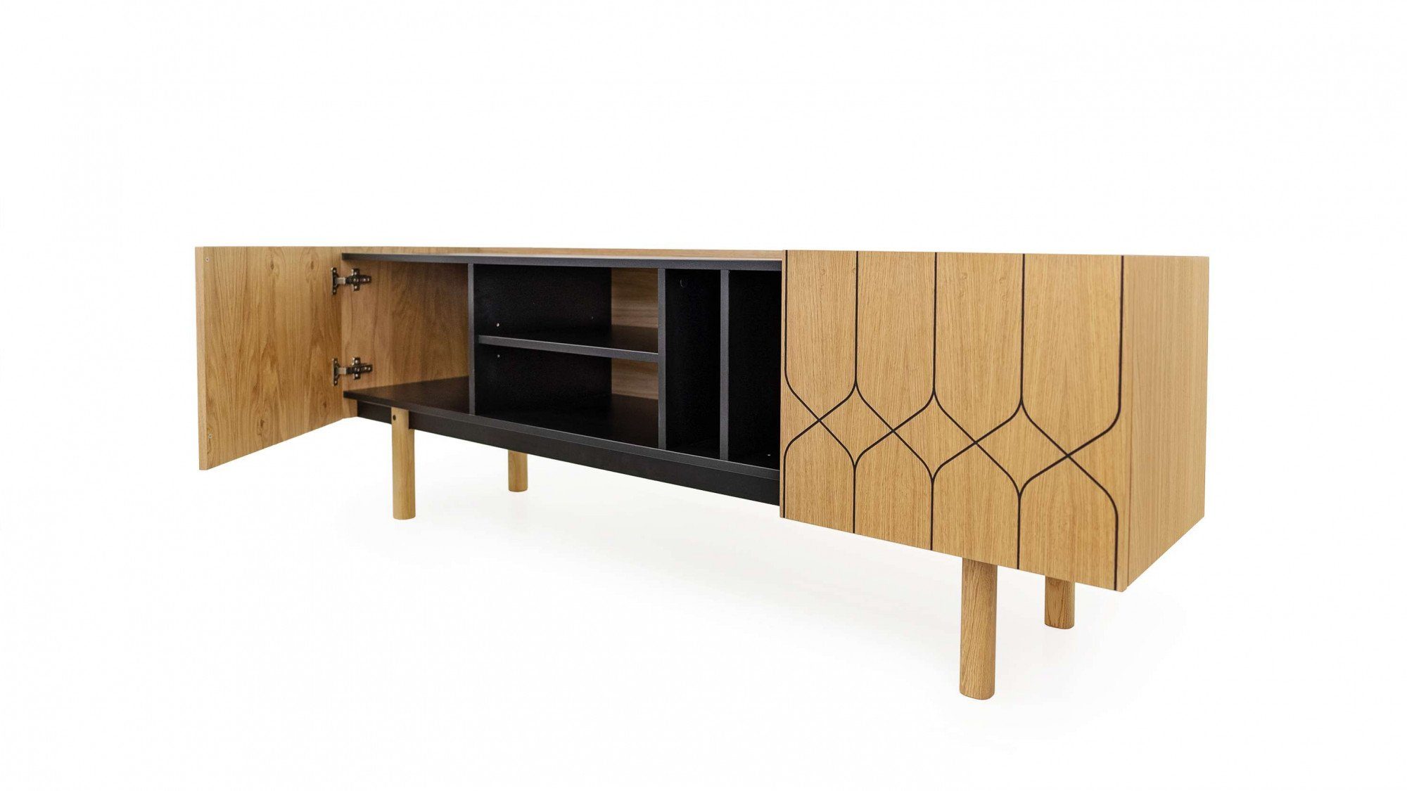 Woodman Dressoir PORTO Commode, decoratieve frezingen, met eikenhoutfineer, breedte 175 cm