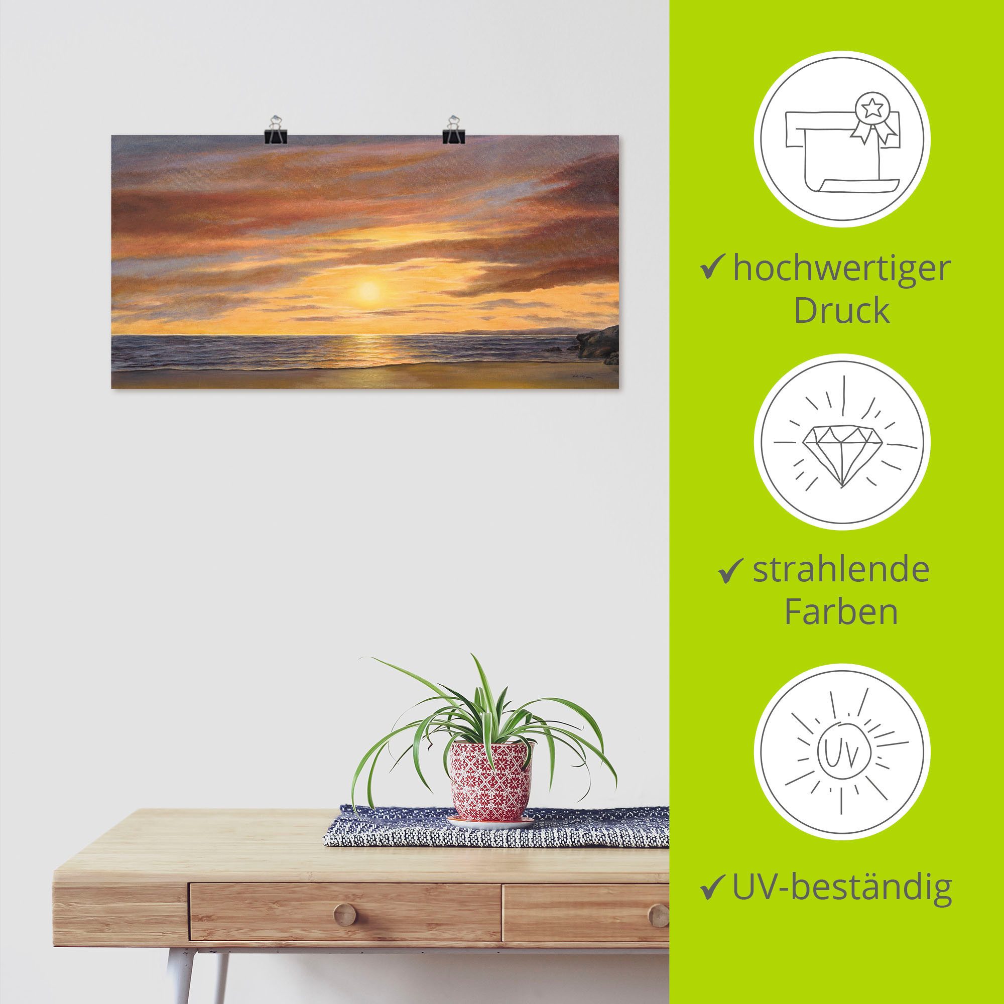 Artland Artprint Zon aan het strand als artprint van aluminium, artprint voor buiten, artprint op linnen, poster, muursticker