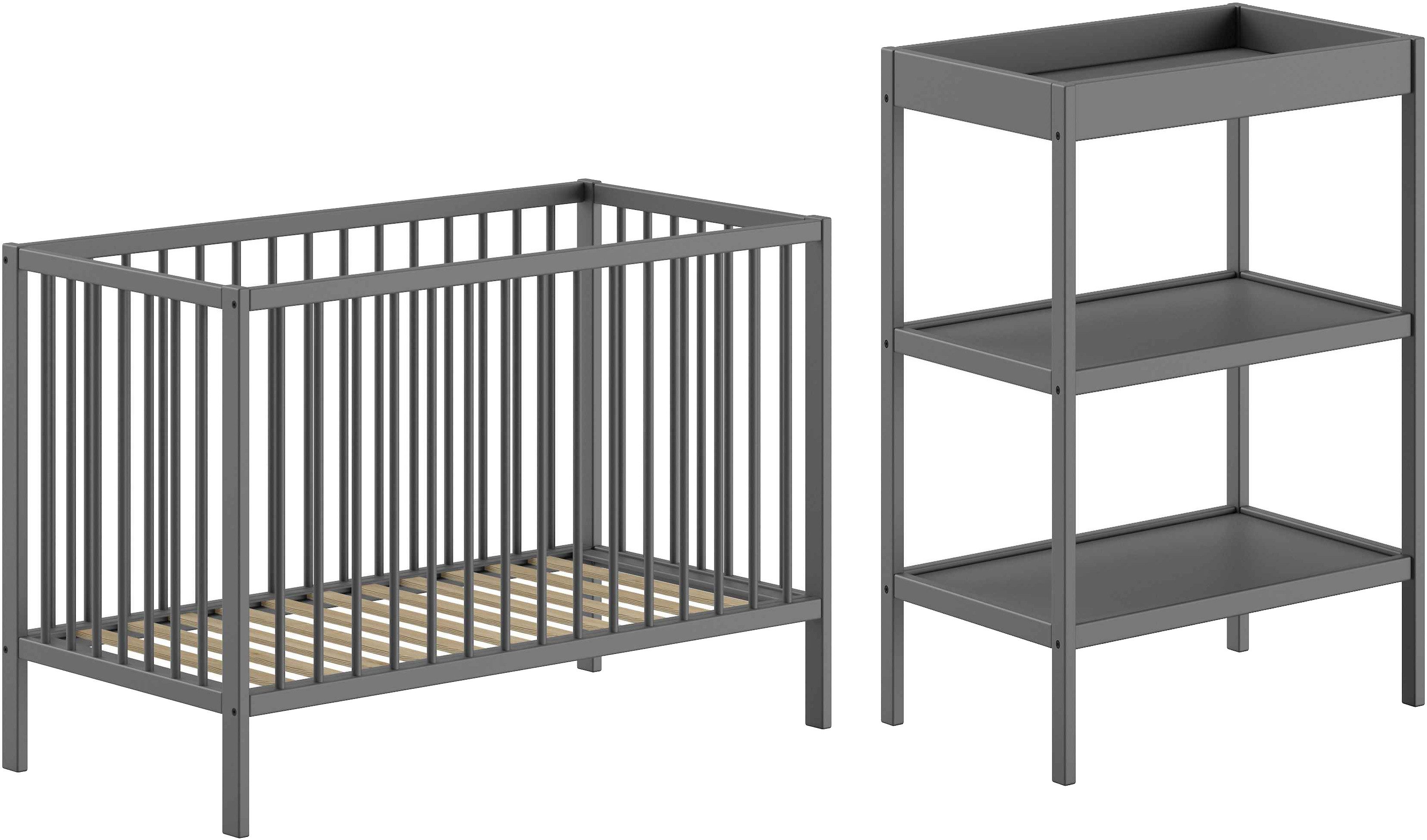 Vipack Babymeubelset Dino is het ideale startpakket voor uw kind van massief beukenhout (2-delig) ledikanten + commodesets zwart