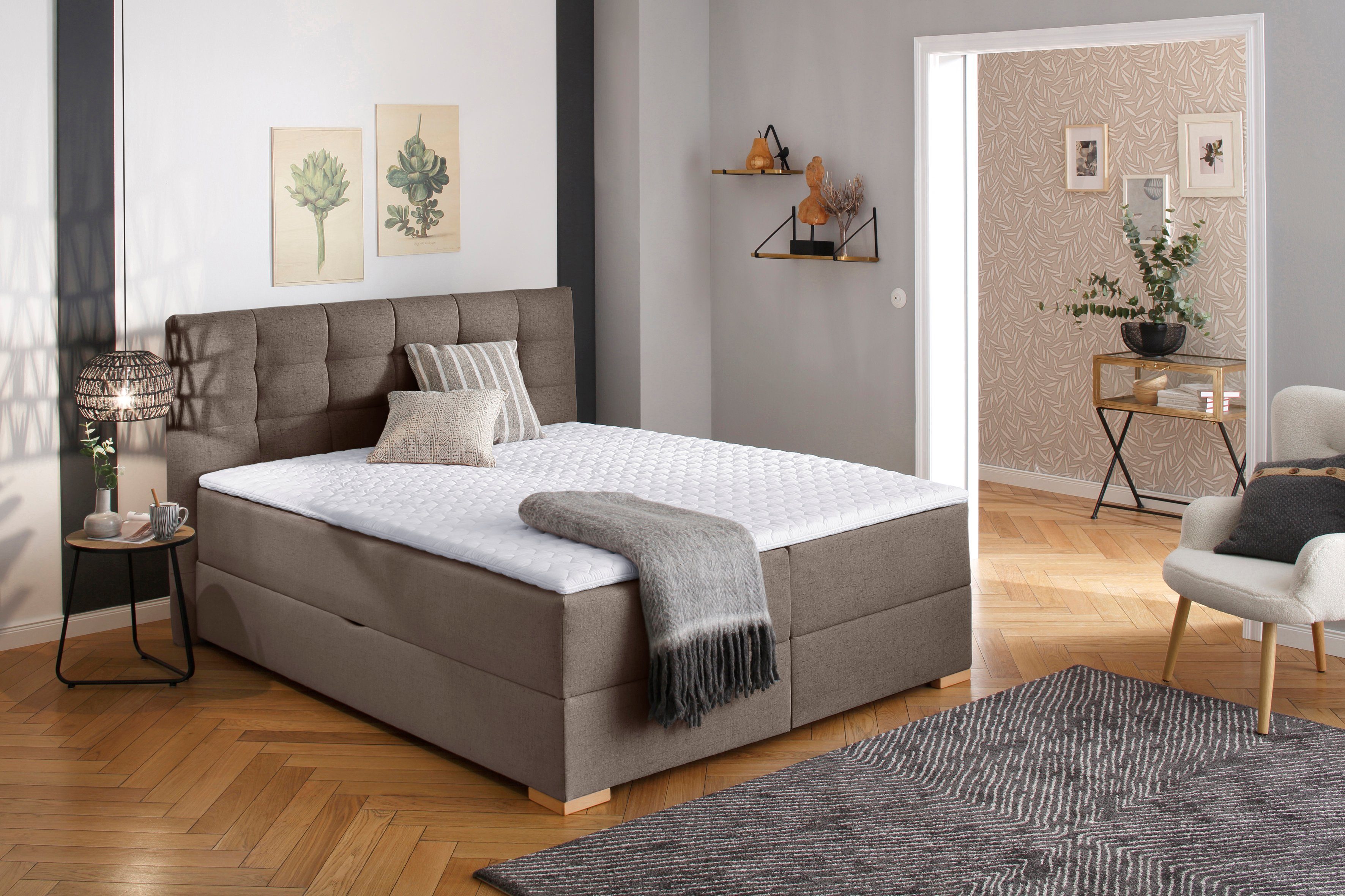 Home affaire Boxspring Olivet in 4 kleuren, 4 breedten, 2 matrassoorten, ook in extra lang 220 cm