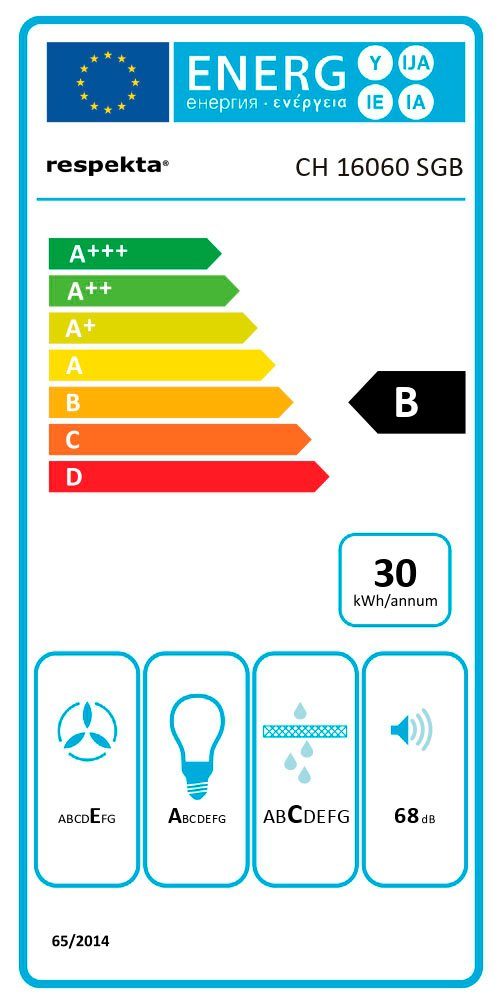 RESPEKTA Onderbouwkap CH 16060 SGB 60 cm, 3 vermogensniveaus, led-verlichting, geschikt voor afzuiging en recirculatie